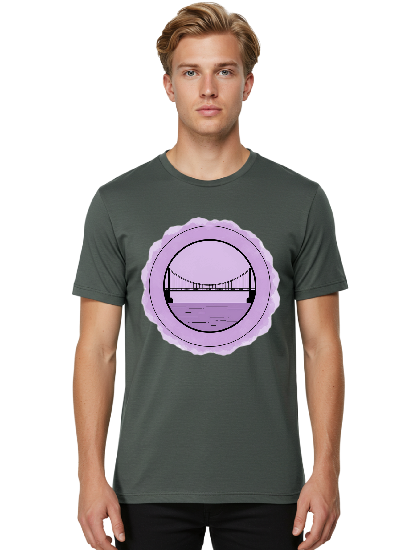 Bridge-Illustration Men'S Graphic Tee, 100% Cotton, Comfortable Casual Summer Wear, Machine Washable, Vintage Camera, Old Camera, Antique Camera, Black Camera, Classic Photography, Photography Equipment, Nostalgic Device, Film Camera, Bae905