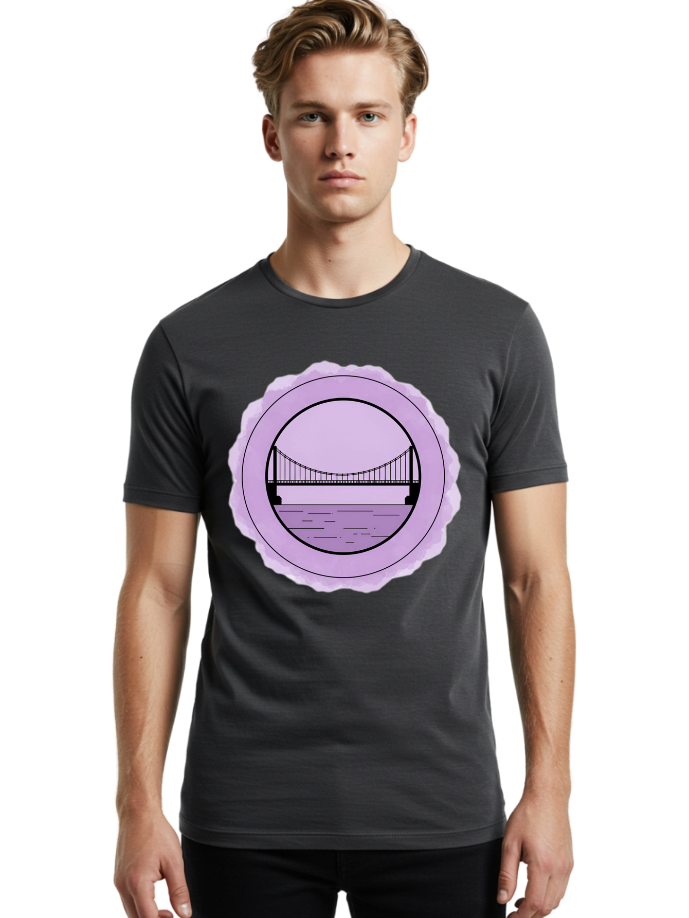 Bridge-Illustration Men'S Graphic Tee, 100% Cotton, Comfortable Casual Summer Wear, Machine Washable, Vintage Camera, Old Camera, Antique Camera, Black Camera, Classic Photography, Photography Equipment, Nostalgic Device, Film Camera, Bae905