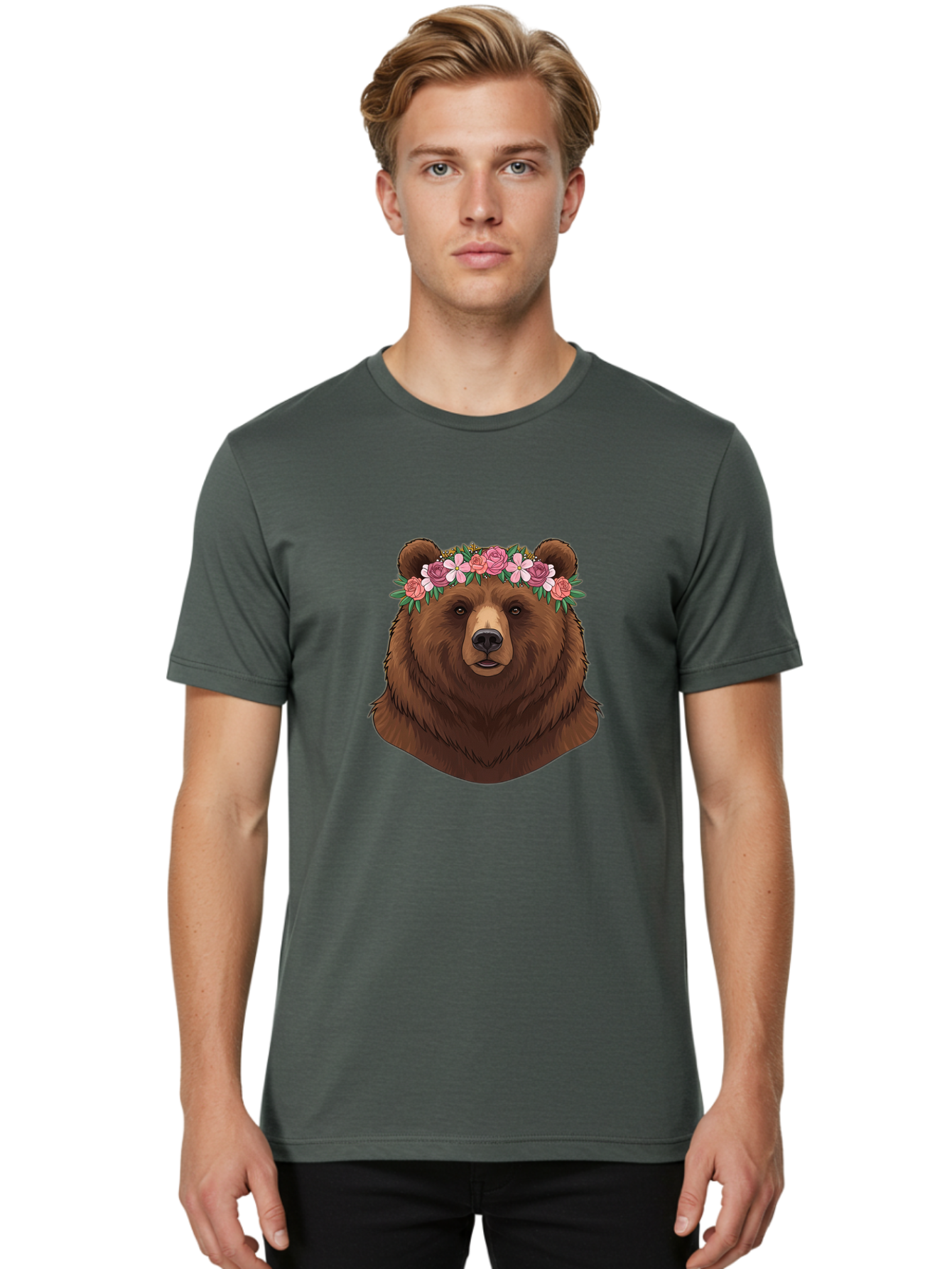 Brown-Bear-Crowned-With-Flowers Men'S Graphic Tee, 100% Cotton, Comfortable Casual Summer Wear, Machine Washable, Vintage Camera, Old Camera, Antique Camera, Black Camera, Classic Photography, Photography Equipment, Nostalgic Device, Bae916