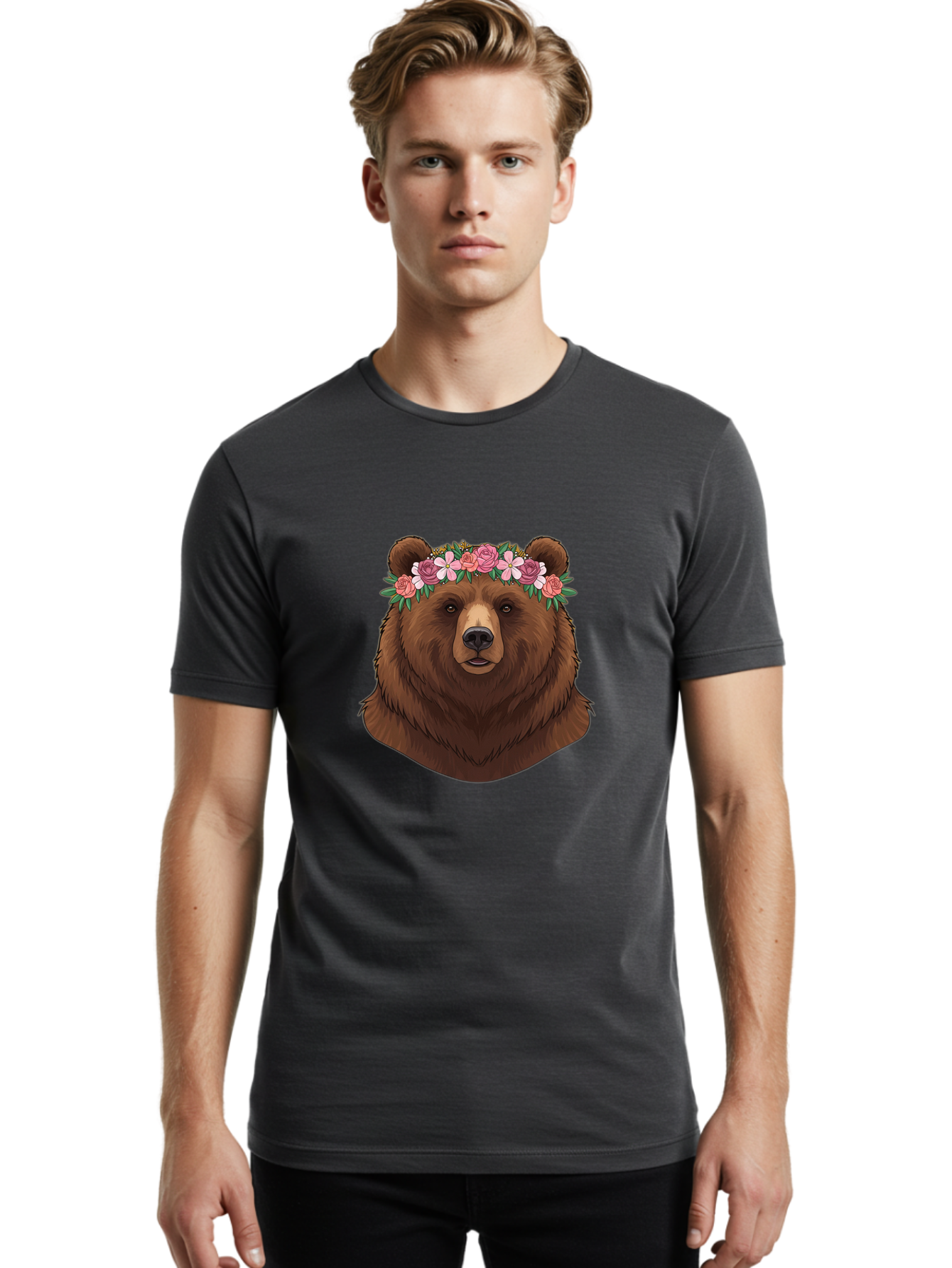 Brown-Bear-Crowned-With-Flowers Men'S Graphic Tee, 100% Cotton, Comfortable Casual Summer Wear, Machine Washable, Vintage Camera, Old Camera, Antique Camera, Black Camera, Classic Photography, Photography Equipment, Nostalgic Device, Bae916