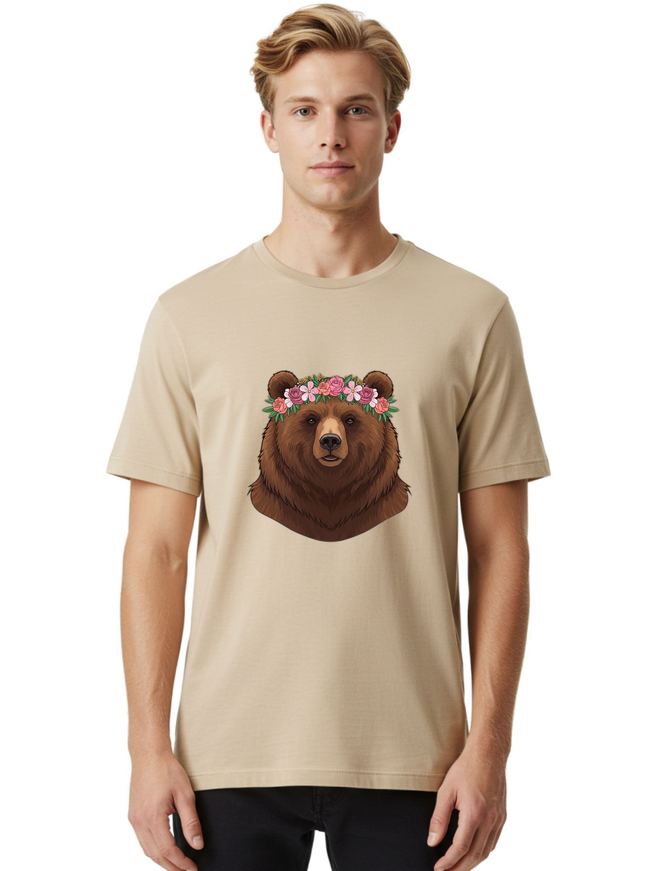 Brown-Bear-Crowned-With-Flowers Men'S Graphic Tee, 100% Cotton, Comfortable Casual Summer Wear, Machine Washable, Vintage Camera, Old Camera, Antique Camera, Black Camera, Classic Photography, Photography Equipment, Nostalgic Device, Bae916