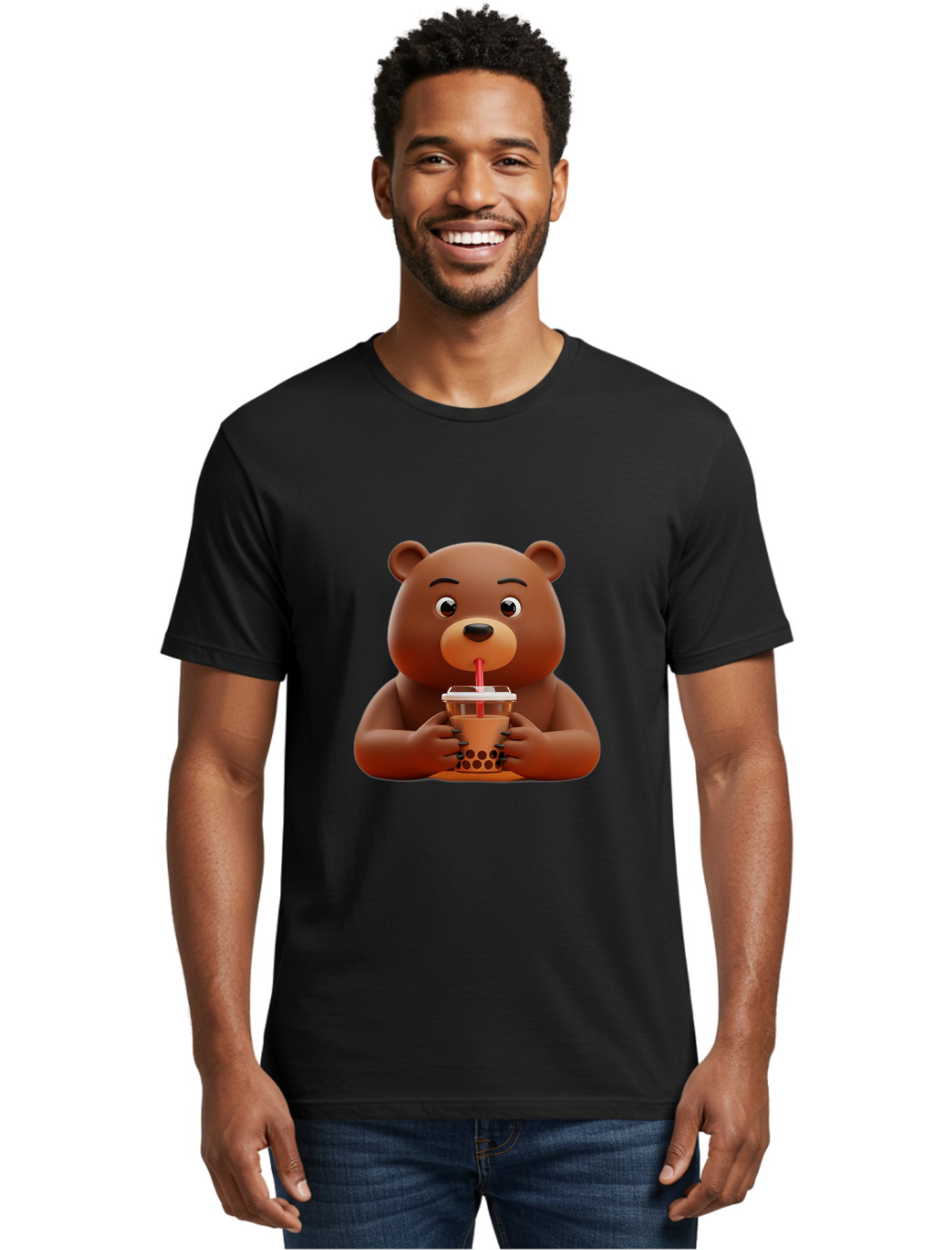 Brown-Bear-Drinking-Bubble-Tea Men'S Graphic Tee, 100% Cotton, Comfortable Casual Summer Wear, Machine Washable, Vintage Camera, Old Camera, Antique Camera, Black Camera, Classic Photography, Photography Equipment, Nostalgic Device, Bae918