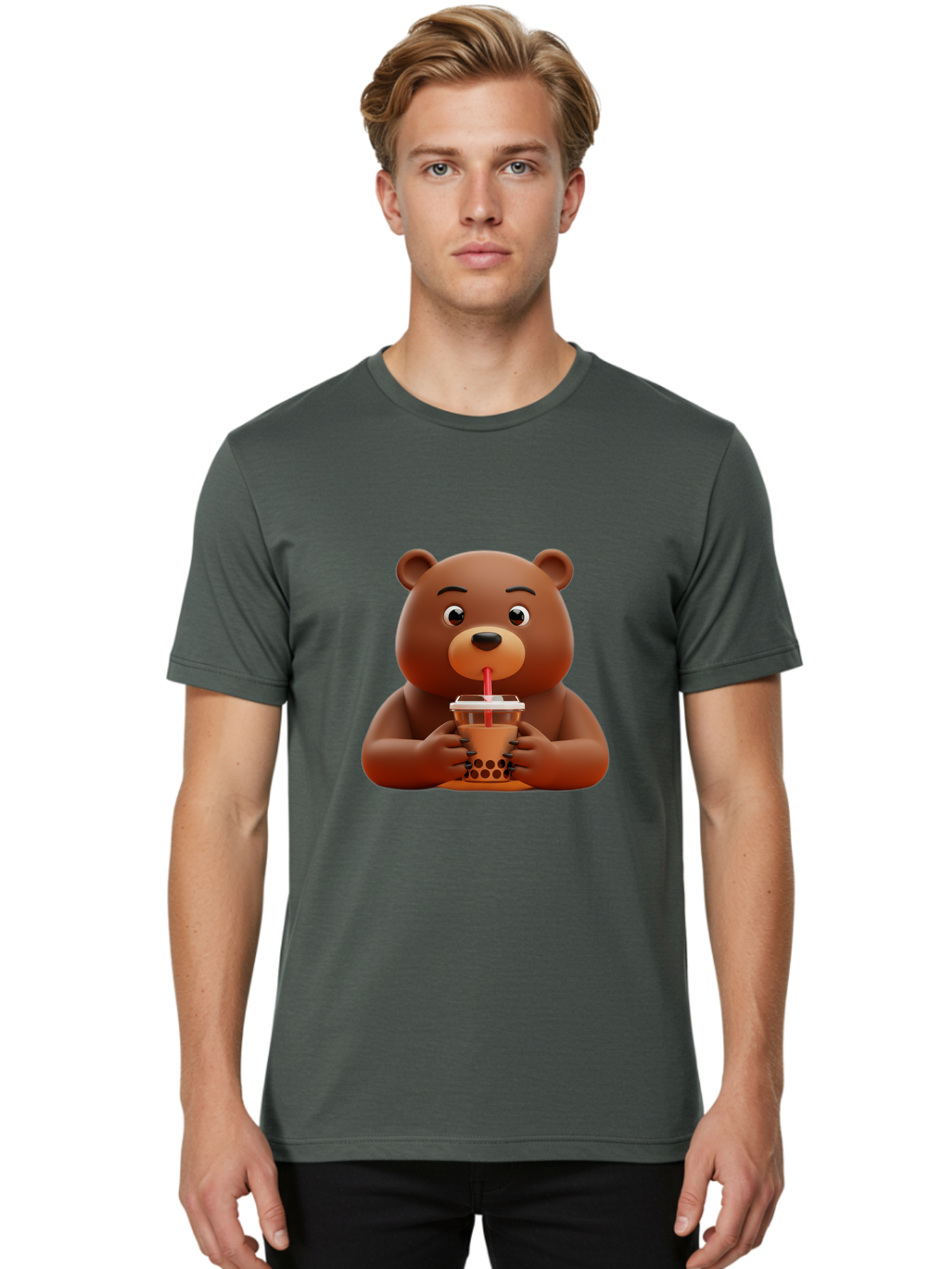 Brown-Bear-Drinking-Bubble-Tea Men'S Graphic Tee, 100% Cotton, Comfortable Casual Summer Wear, Machine Washable, Vintage Camera, Old Camera, Antique Camera, Black Camera, Classic Photography, Photography Equipment, Nostalgic Device, Bae918