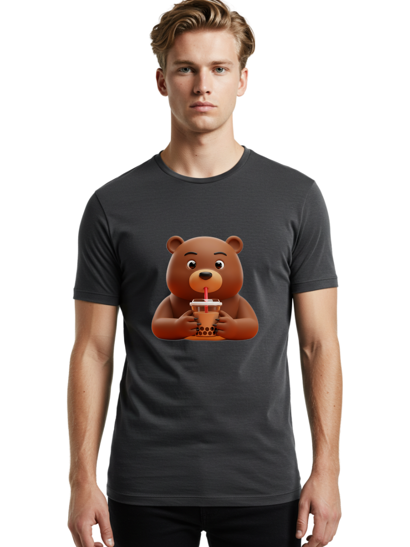 Brown-Bear-Drinking-Bubble-Tea Men'S Graphic Tee, 100% Cotton, Comfortable Casual Summer Wear, Machine Washable, Vintage Camera, Old Camera, Antique Camera, Black Camera, Classic Photography, Photography Equipment, Nostalgic Device, Bae918