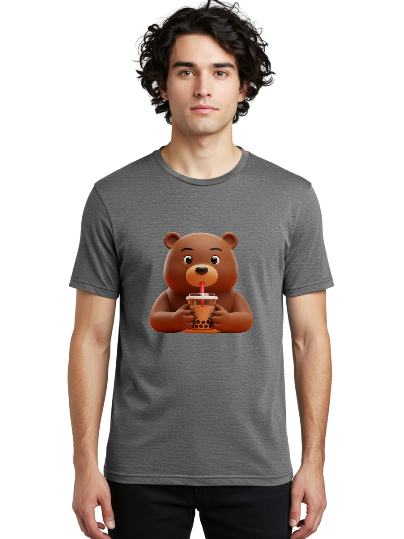 Brown-Bear-Drinking-Bubble-Tea Men'S Graphic Tee, 100% Cotton, Comfortable Casual Summer Wear, Machine Washable, Vintage Camera, Old Camera, Antique Camera, Black Camera, Classic Photography, Photography Equipment, Nostalgic Device, Bae918