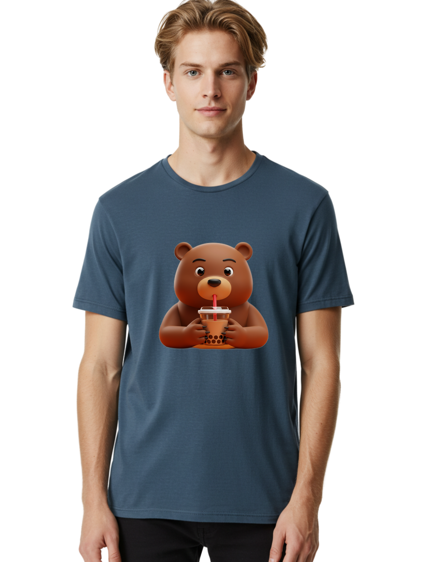 Brown-Bear-Drinking-Bubble-Tea Men'S Graphic Tee, 100% Cotton, Comfortable Casual Summer Wear, Machine Washable, Vintage Camera, Old Camera, Antique Camera, Black Camera, Classic Photography, Photography Equipment, Nostalgic Device, Bae918
