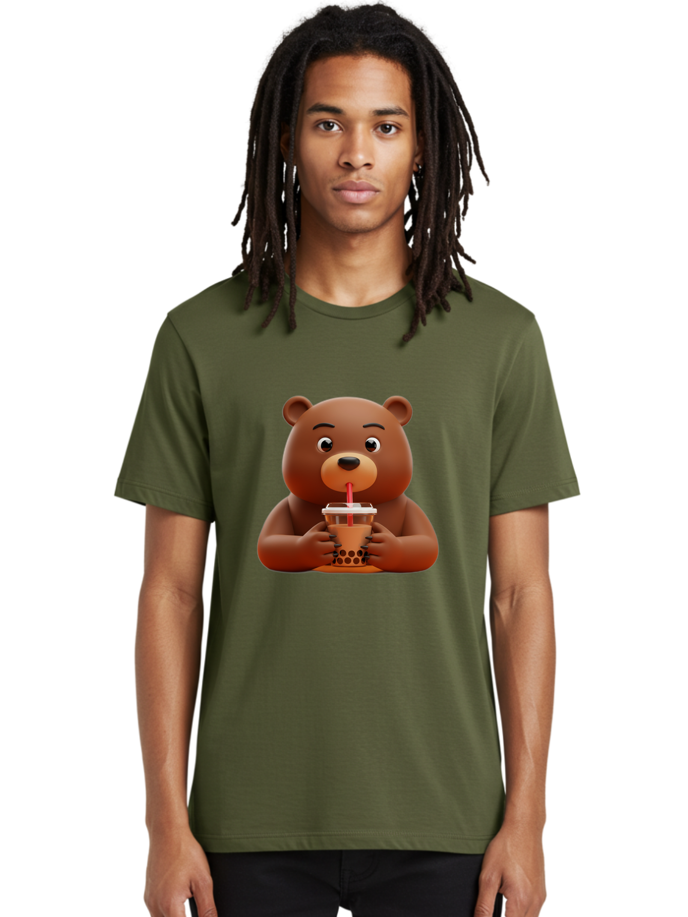 Brown-Bear-Drinking-Bubble-Tea Men'S Graphic Tee, 100% Cotton, Comfortable Casual Summer Wear, Machine Washable, Vintage Camera, Old Camera, Antique Camera, Black Camera, Classic Photography, Photography Equipment, Nostalgic Device, Bae918