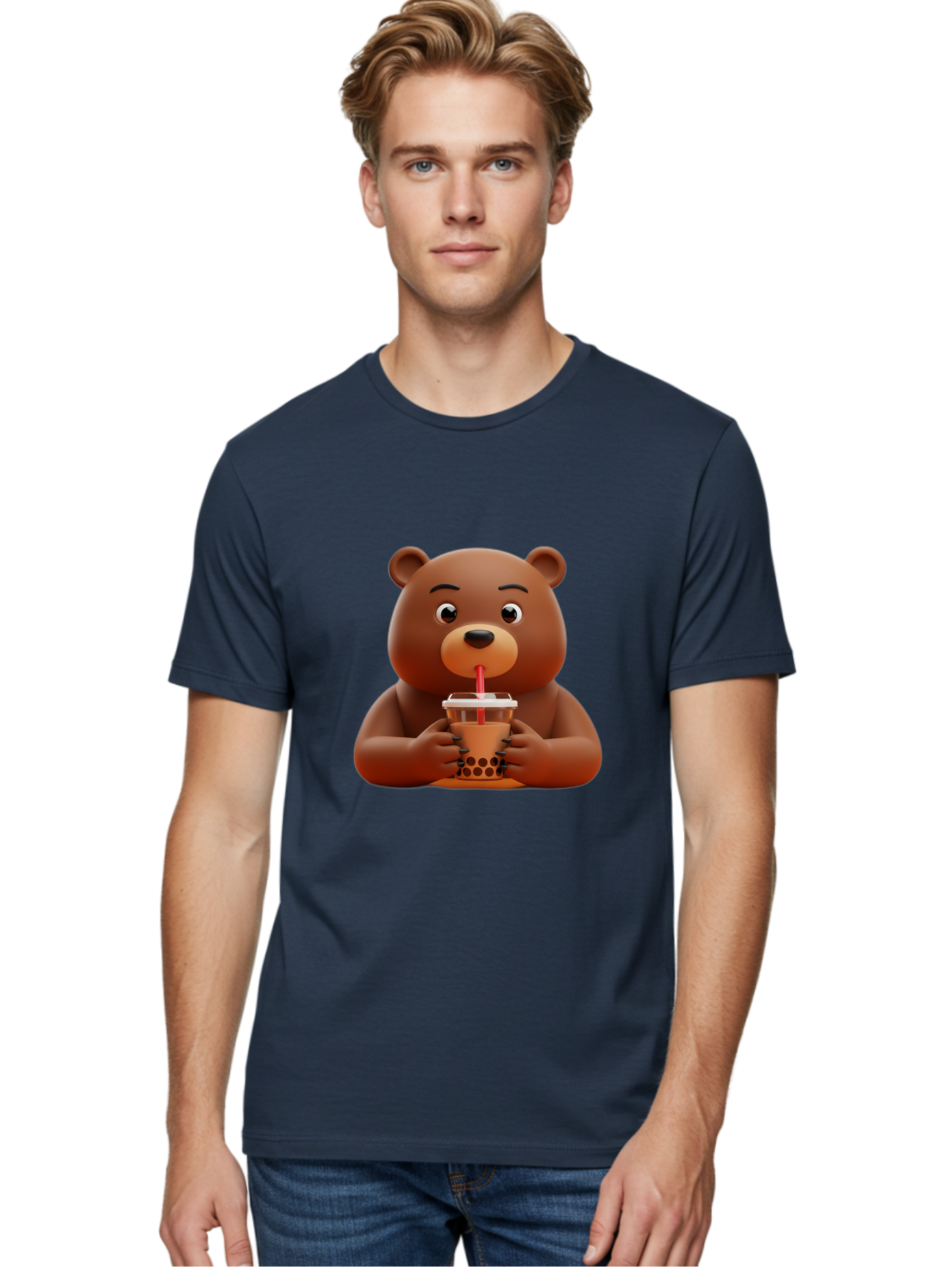 Brown-Bear-Drinking-Bubble-Tea Men'S Graphic Tee, 100% Cotton, Comfortable Casual Summer Wear, Machine Washable, Vintage Camera, Old Camera, Antique Camera, Black Camera, Classic Photography, Photography Equipment, Nostalgic Device, Bae918