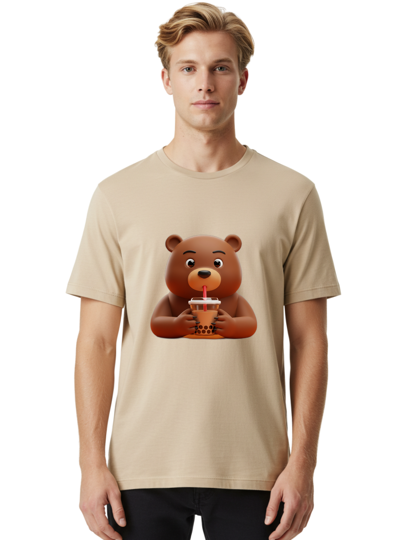 Brown-Bear-Drinking-Bubble-Tea Men'S Graphic Tee, 100% Cotton, Comfortable Casual Summer Wear, Machine Washable, Vintage Camera, Old Camera, Antique Camera, Black Camera, Classic Photography, Photography Equipment, Nostalgic Device, Bae918