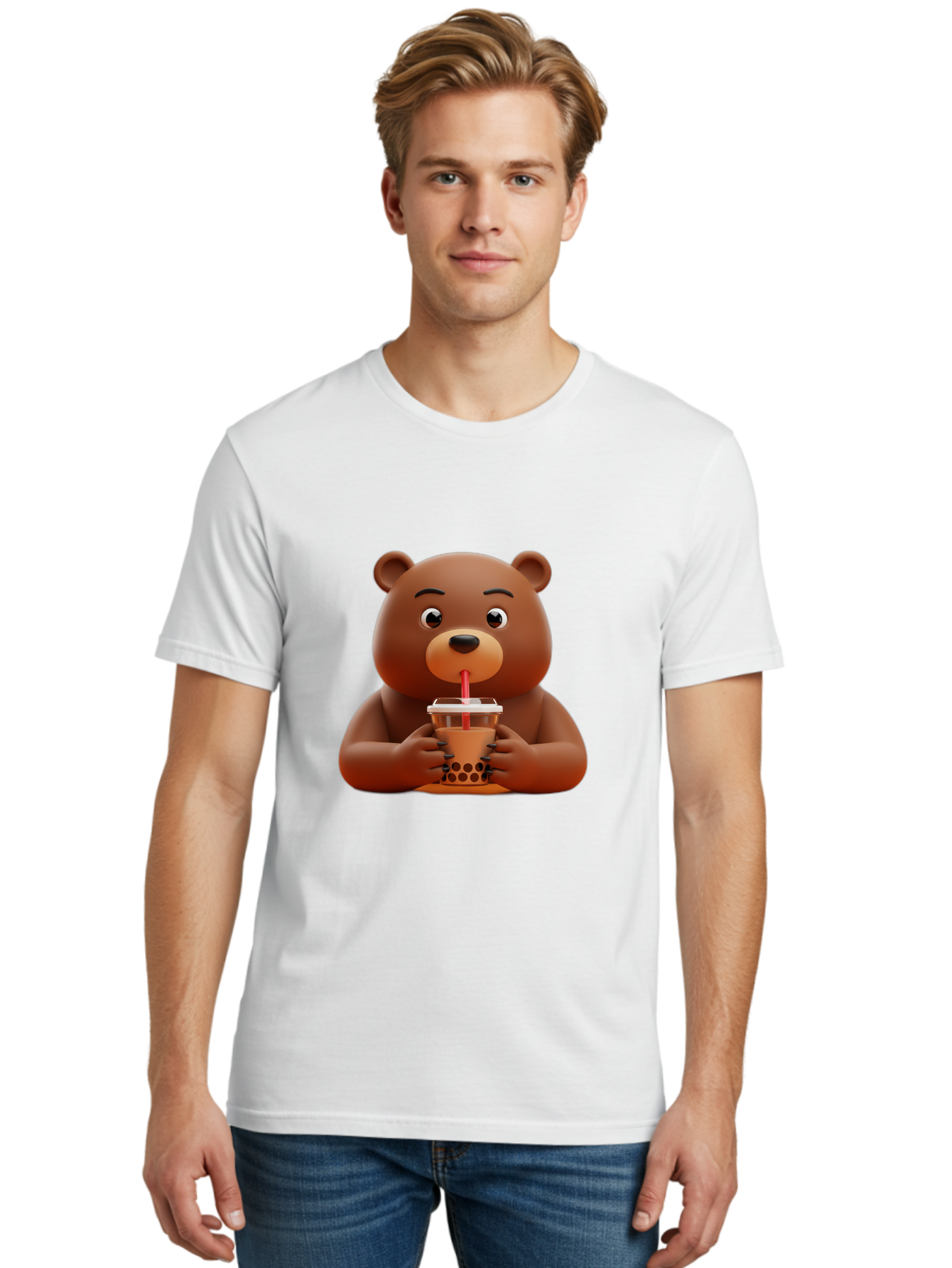 Brown-Bear-Drinking-Bubble-Tea Men'S Graphic Tee, 100% Cotton, Comfortable Casual Summer Wear, Machine Washable, Vintage Camera, Old Camera, Antique Camera, Black Camera, Classic Photography, Photography Equipment, Nostalgic Device, Bae918