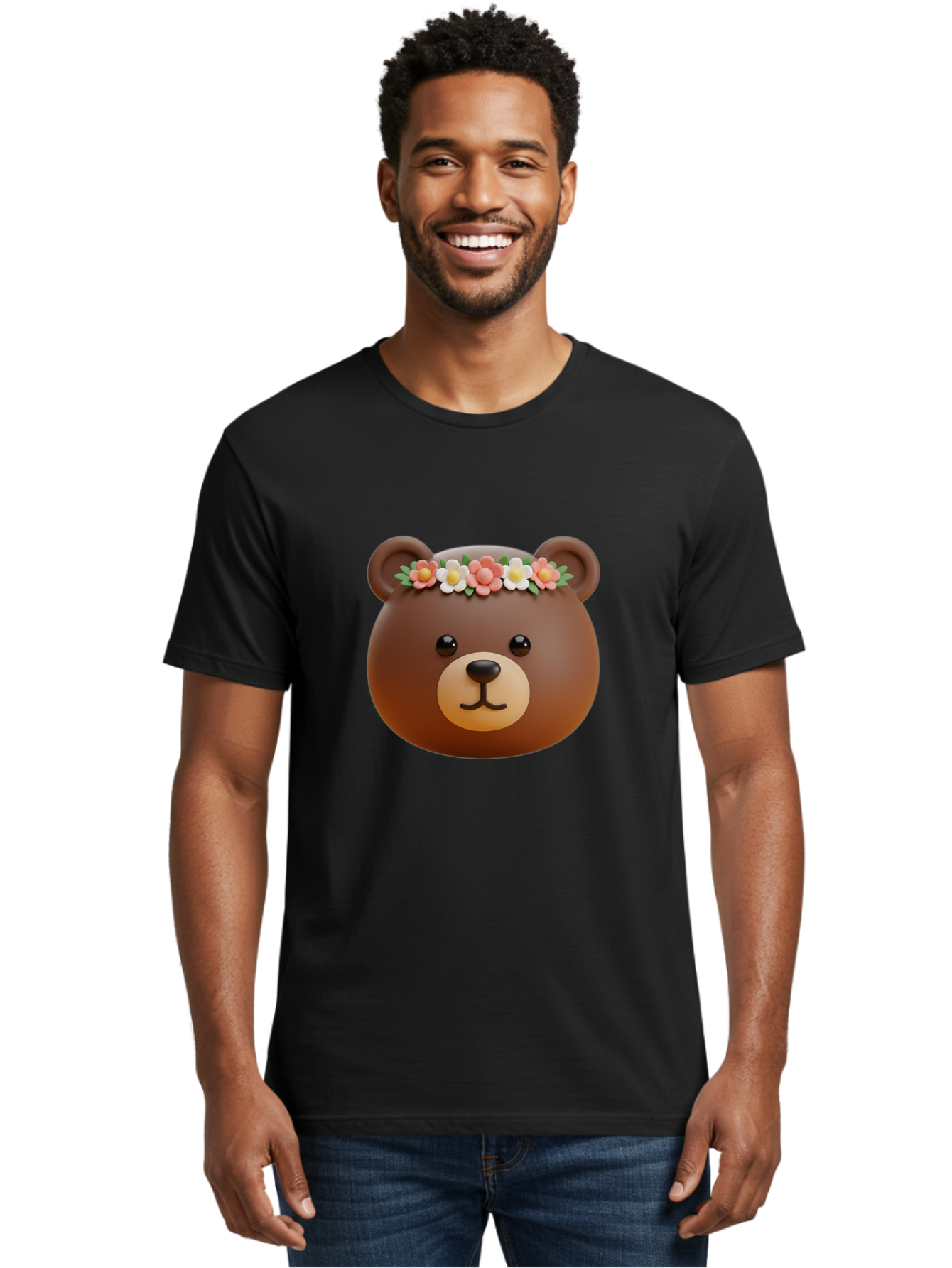 Brown-Bear-Emoji-With-Flowers Men'S Graphic Tee, 100% Cotton, Comfortable Casual Summer Wear, Machine Washable, Vintage Camera, Old Camera, Antique Camera, Black Camera, Classic Photography, Photography Equipment, Nostalgic Device, Bae919