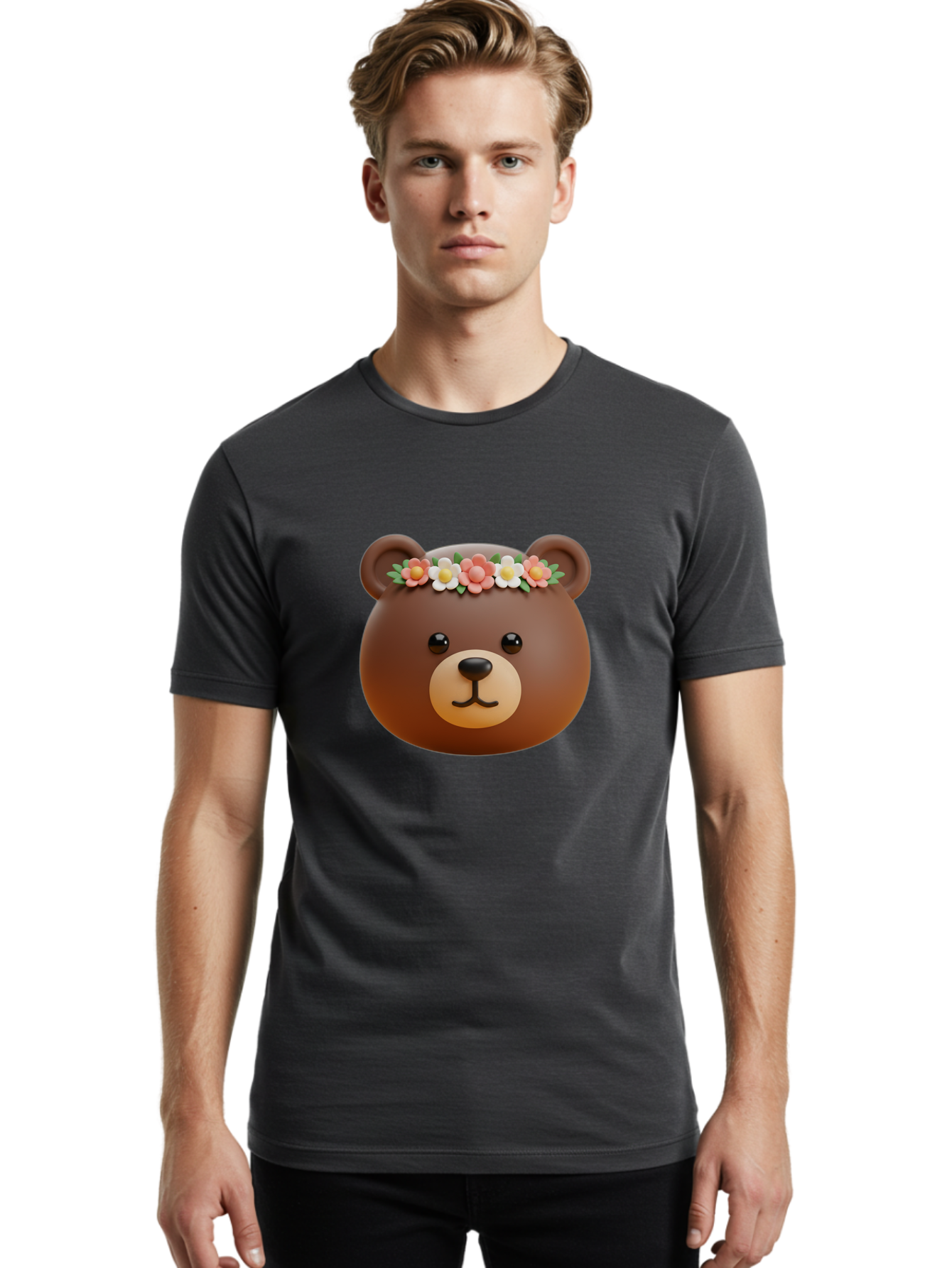 Brown-Bear-Emoji-With-Flowers Men'S Graphic Tee, 100% Cotton, Comfortable Casual Summer Wear, Machine Washable, Vintage Camera, Old Camera, Antique Camera, Black Camera, Classic Photography, Photography Equipment, Nostalgic Device, Bae919
