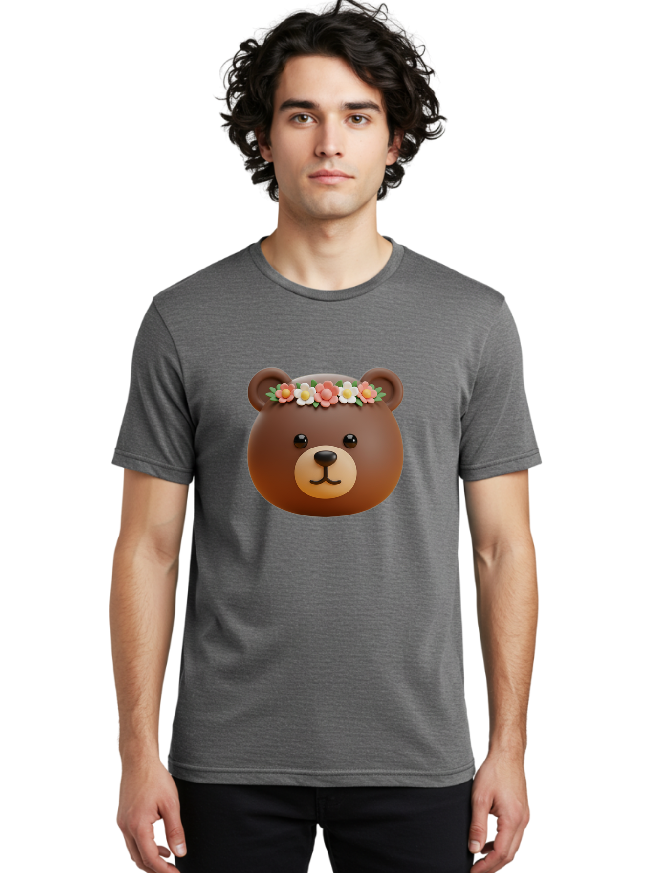 Brown-Bear-Emoji-With-Flowers Men'S Graphic Tee, 100% Cotton, Comfortable Casual Summer Wear, Machine Washable, Vintage Camera, Old Camera, Antique Camera, Black Camera, Classic Photography, Photography Equipment, Nostalgic Device, Bae919