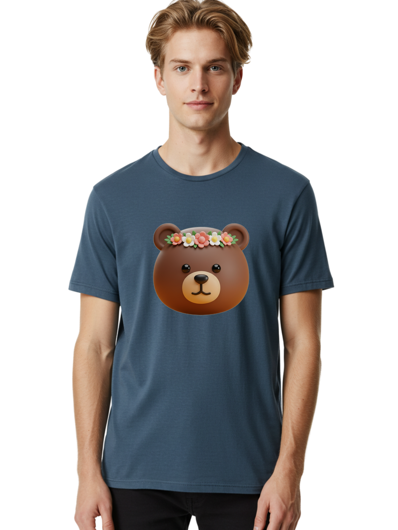 Brown-Bear-Emoji-With-Flowers Men'S Graphic Tee, 100% Cotton, Comfortable Casual Summer Wear, Machine Washable, Vintage Camera, Old Camera, Antique Camera, Black Camera, Classic Photography, Photography Equipment, Nostalgic Device, Bae919
