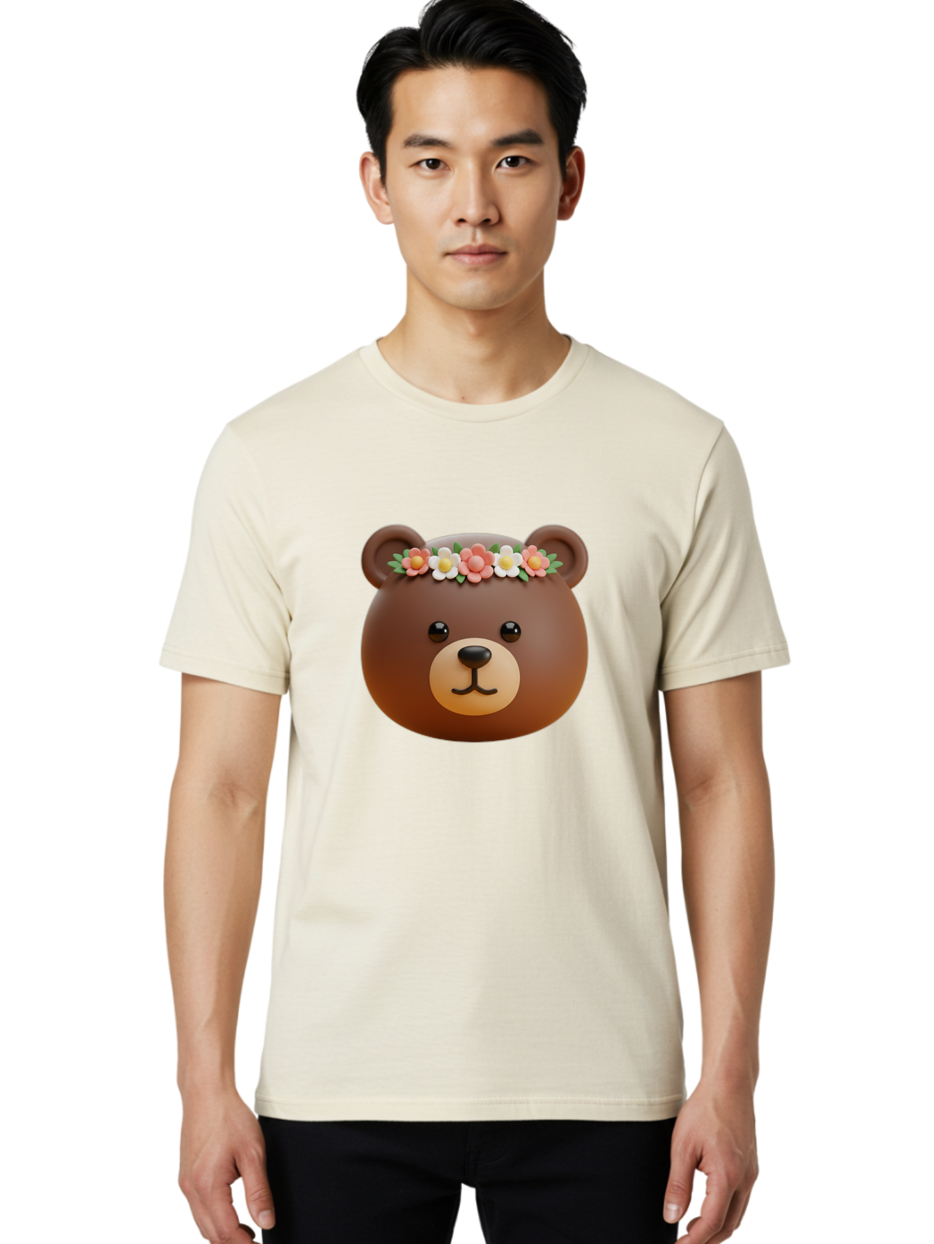 Brown-Bear-Emoji-With-Flowers Men'S Graphic Tee, 100% Cotton, Comfortable Casual Summer Wear, Machine Washable, Vintage Camera, Old Camera, Antique Camera, Black Camera, Classic Photography, Photography Equipment, Nostalgic Device, Bae919