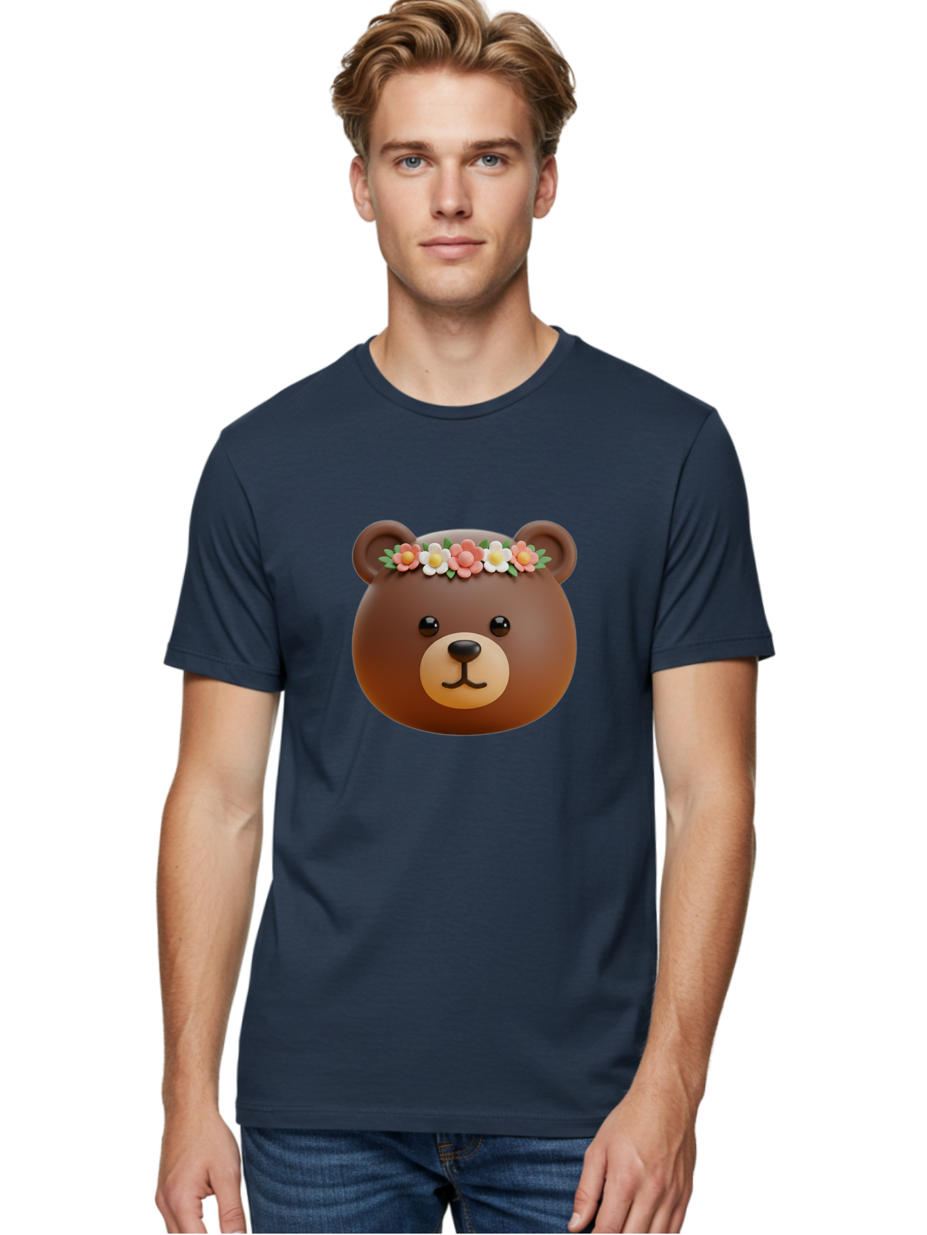 Brown-Bear-Emoji-With-Flowers Men'S Graphic Tee, 100% Cotton, Comfortable Casual Summer Wear, Machine Washable, Vintage Camera, Old Camera, Antique Camera, Black Camera, Classic Photography, Photography Equipment, Nostalgic Device, Bae919