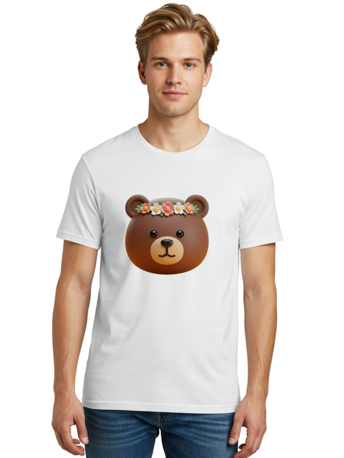 Brown-Bear-Emoji-With-Flowers Men'S Graphic Tee, 100% Cotton, Comfortable Casual Summer Wear, Machine Washable, Vintage Camera, Old Camera, Antique Camera, Black Camera, Classic Photography, Photography Equipment, Nostalgic Device, Bae919
