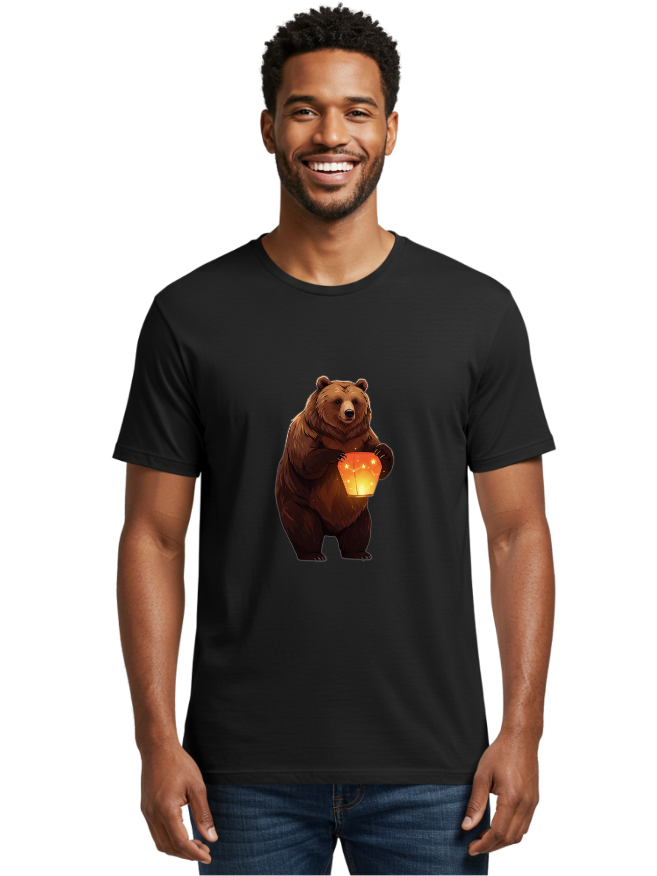 Brown-Bear-Holding-Lantern Men'S Graphic Tee, 100% Cotton, Comfortable Casual Summer Wear, Machine Washable, Vintage Camera, Old Camera, Antique Camera, Black Camera, Classic Photography, Photography Equipment, Nostalgic Device, Film Camera, Bae921