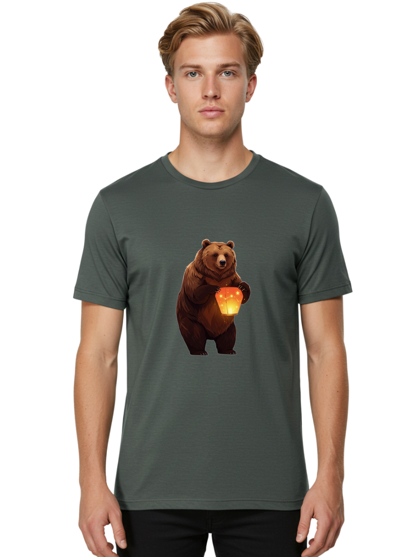 Brown-Bear-Holding-Lantern Men'S Graphic Tee, 100% Cotton, Comfortable Casual Summer Wear, Machine Washable, Vintage Camera, Old Camera, Antique Camera, Black Camera, Classic Photography, Photography Equipment, Nostalgic Device, Film Camera, Bae921