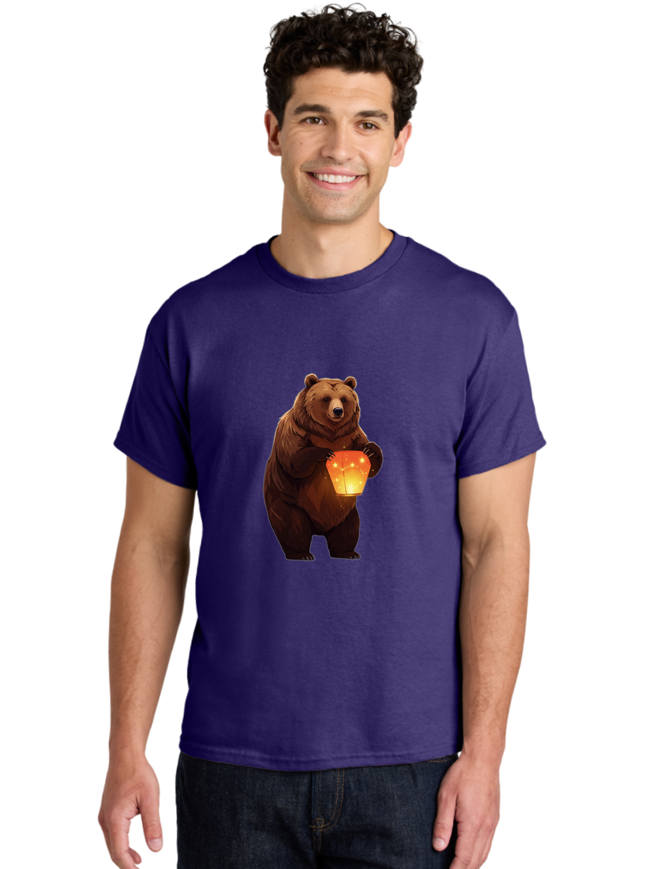 Brown-Bear-Holding-Lantern Men'S Graphic Tee, 100% Cotton, Comfortable Casual Summer Wear, Machine Washable, Vintage Camera, Old Camera, Antique Camera, Black Camera, Classic Photography, Photography Equipment, Nostalgic Device, Film Camera, Bae921