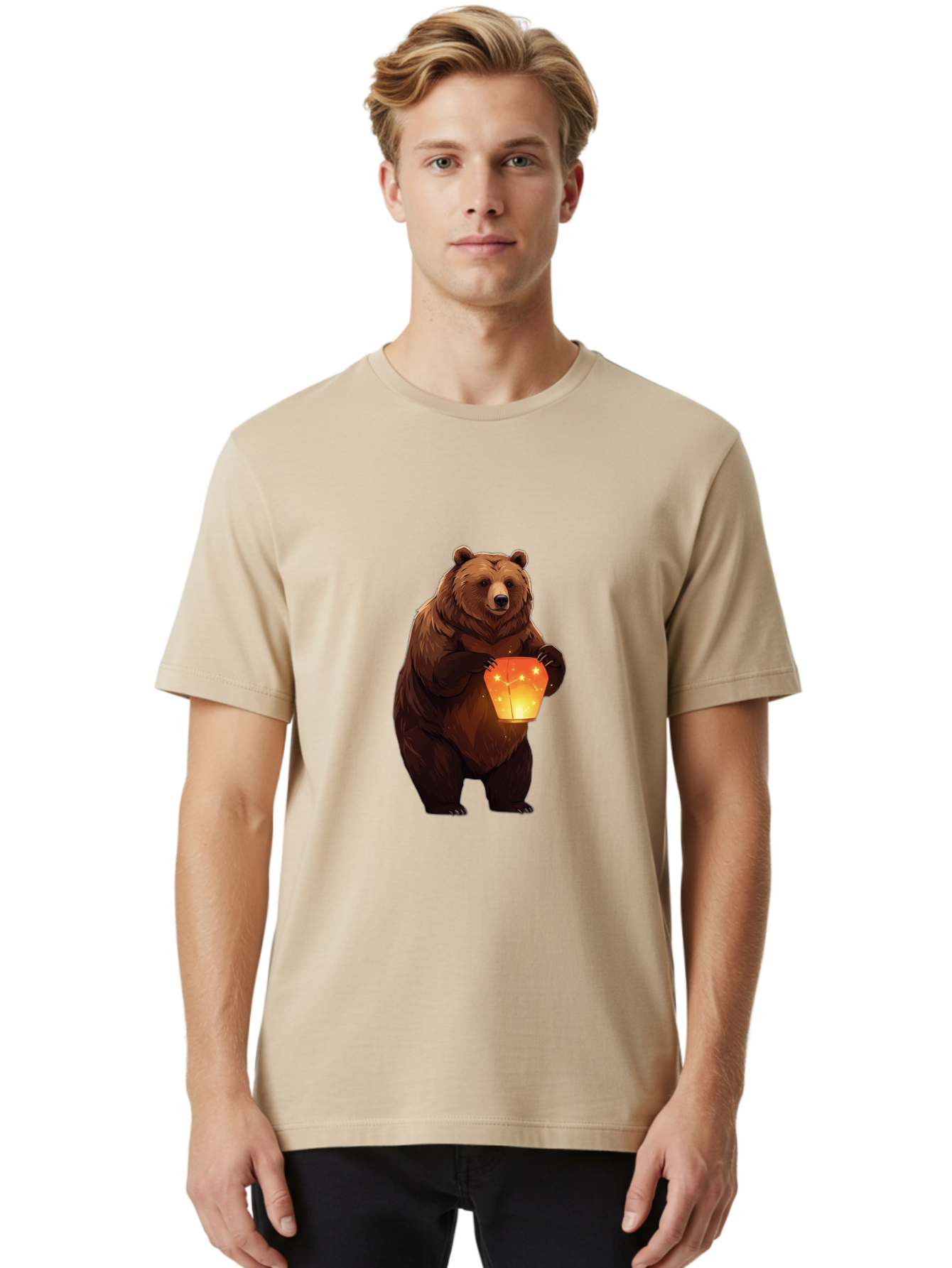 Brown-Bear-Holding-Lantern Men'S Graphic Tee, 100% Cotton, Comfortable Casual Summer Wear, Machine Washable, Vintage Camera, Old Camera, Antique Camera, Black Camera, Classic Photography, Photography Equipment, Nostalgic Device, Film Camera, Bae921