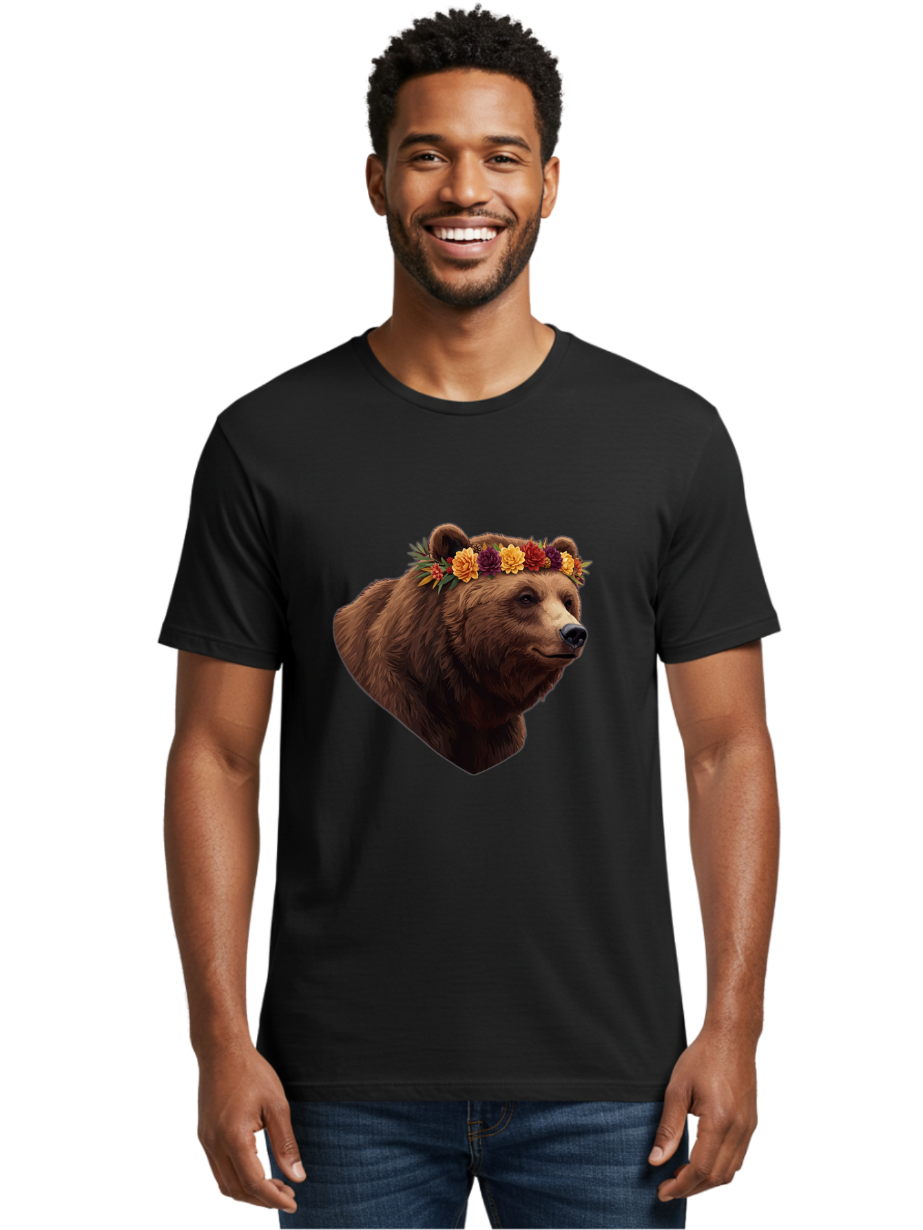 Brown-Bear-With-Flower-Crown Men'S Graphic Tee, 100% Cotton, Comfortable Casual Summer Wear, Machine Washable, Vintage Camera, Old Camera, Antique Camera, Black Camera, Classic Photography, Photography Equipment, Nostalgic Device, Film Camera, Bae928