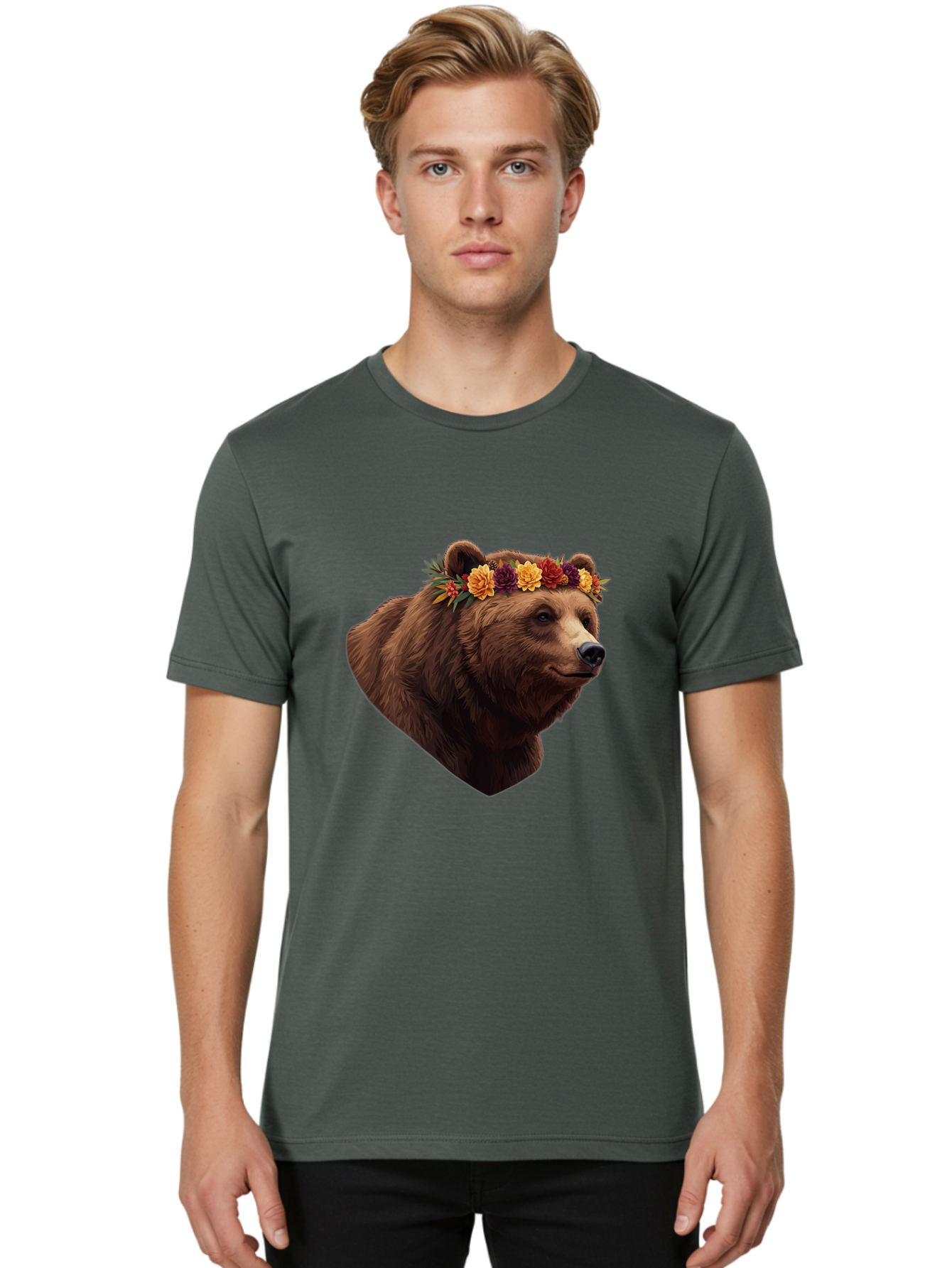 Brown-Bear-With-Flower-Crown Men'S Graphic Tee, 100% Cotton, Comfortable Casual Summer Wear, Machine Washable, Vintage Camera, Old Camera, Antique Camera, Black Camera, Classic Photography, Photography Equipment, Nostalgic Device, Film Camera, Bae928