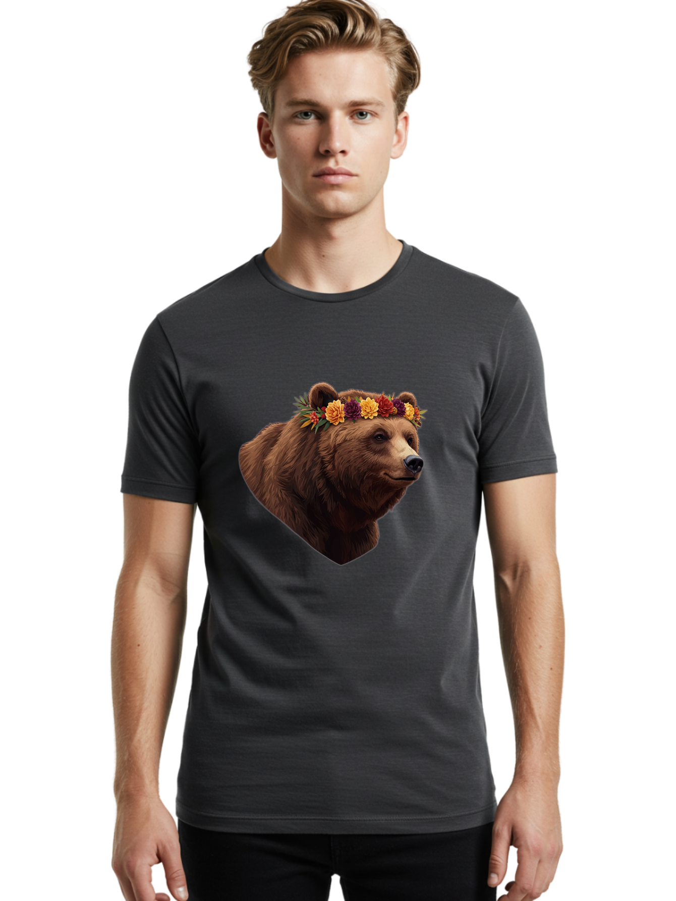 Brown-Bear-With-Flower-Crown Men'S Graphic Tee, 100% Cotton, Comfortable Casual Summer Wear, Machine Washable, Vintage Camera, Old Camera, Antique Camera, Black Camera, Classic Photography, Photography Equipment, Nostalgic Device, Film Camera, Bae928