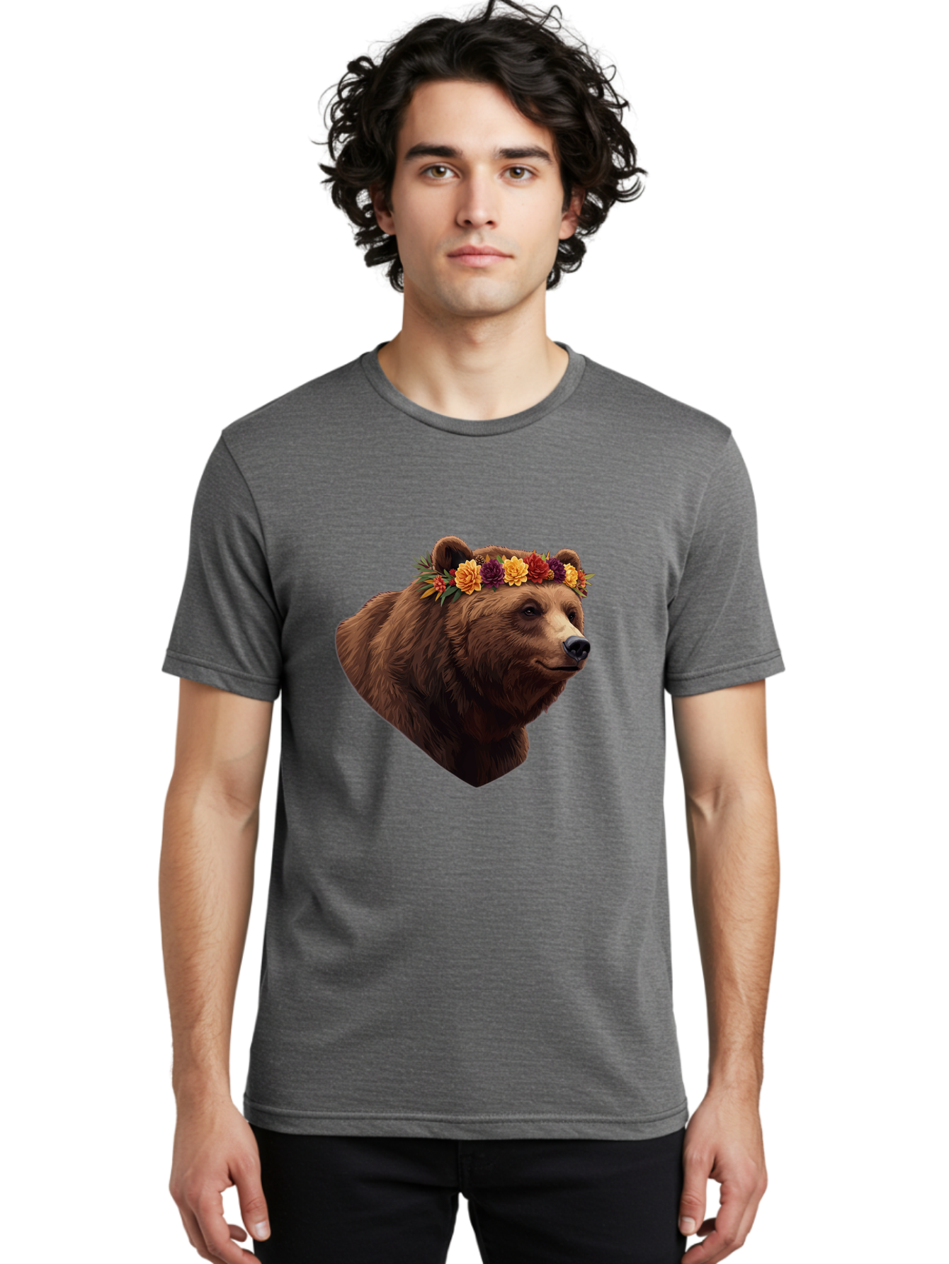 Brown-Bear-With-Flower-Crown Men'S Graphic Tee, 100% Cotton, Comfortable Casual Summer Wear, Machine Washable, Vintage Camera, Old Camera, Antique Camera, Black Camera, Classic Photography, Photography Equipment, Nostalgic Device, Film Camera, Bae928