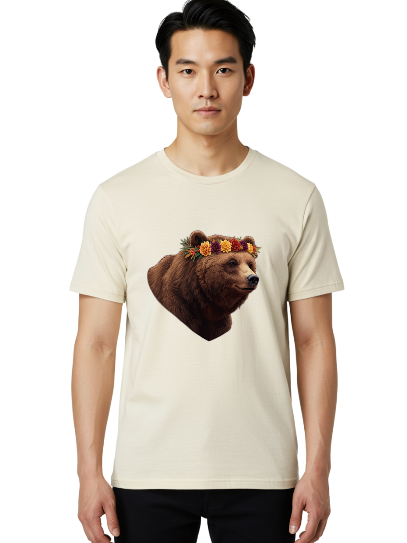 Brown-Bear-With-Flower-Crown Men'S Graphic Tee, 100% Cotton, Comfortable Casual Summer Wear, Machine Washable, Vintage Camera, Old Camera, Antique Camera, Black Camera, Classic Photography, Photography Equipment, Nostalgic Device, Film Camera, Bae928