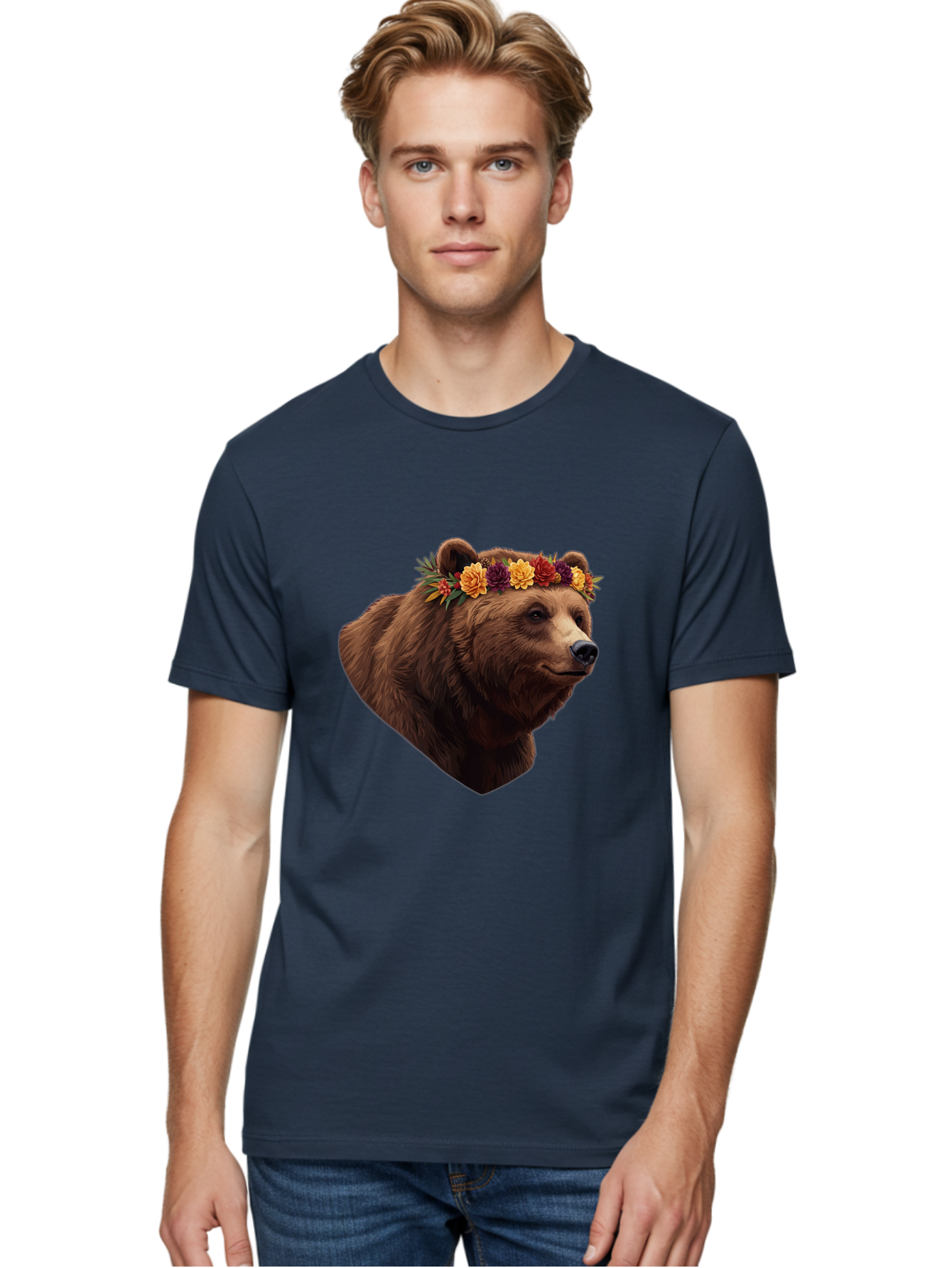Brown-Bear-With-Flower-Crown Men'S Graphic Tee, 100% Cotton, Comfortable Casual Summer Wear, Machine Washable, Vintage Camera, Old Camera, Antique Camera, Black Camera, Classic Photography, Photography Equipment, Nostalgic Device, Film Camera, Bae928