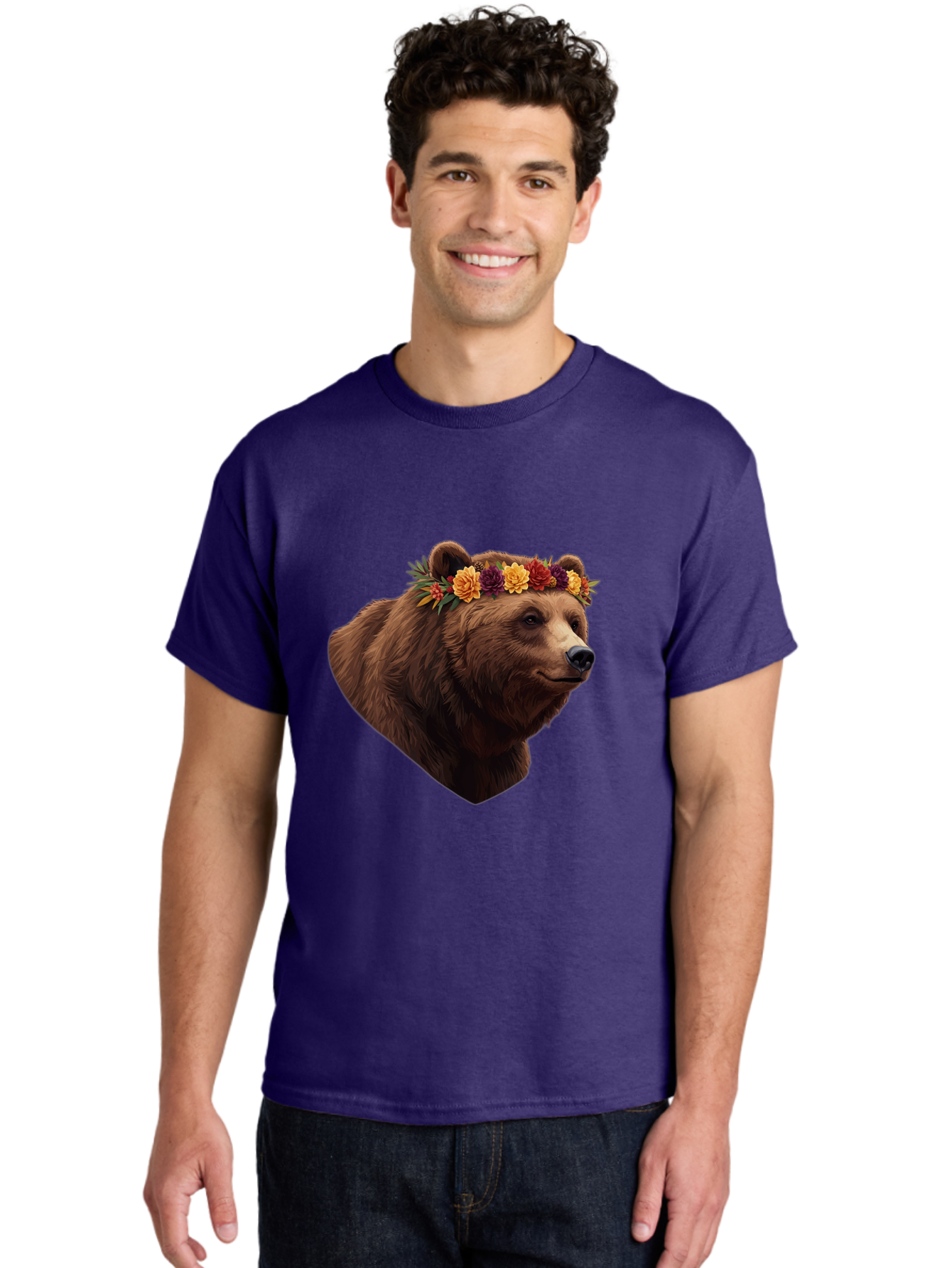 Brown-Bear-With-Flower-Crown Men'S Graphic Tee, 100% Cotton, Comfortable Casual Summer Wear, Machine Washable, Vintage Camera, Old Camera, Antique Camera, Black Camera, Classic Photography, Photography Equipment, Nostalgic Device, Film Camera, Bae928
