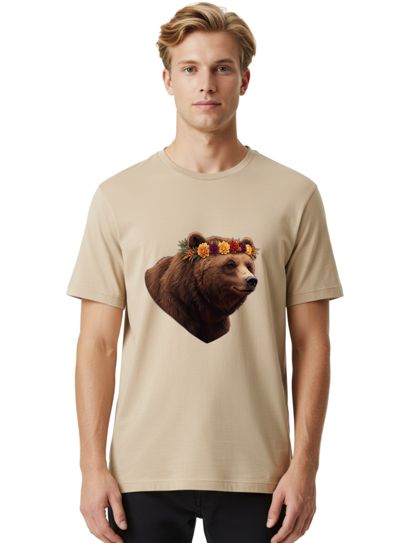 Brown-Bear-With-Flower-Crown Men'S Graphic Tee, 100% Cotton, Comfortable Casual Summer Wear, Machine Washable, Vintage Camera, Old Camera, Antique Camera, Black Camera, Classic Photography, Photography Equipment, Nostalgic Device, Film Camera, Bae928