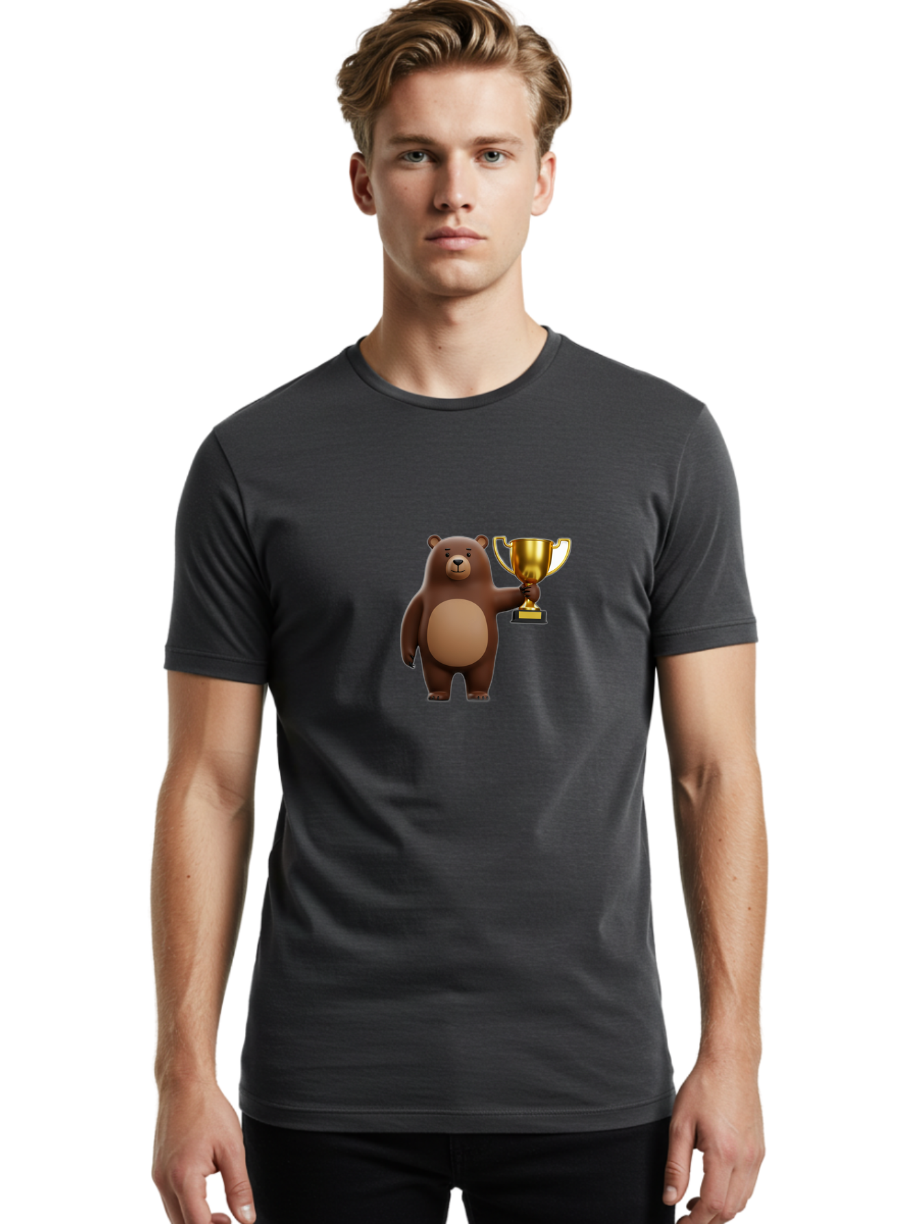 Brown-Bear-With-Trophy Men'S Graphic Tee, 100% Cotton, Comfortable Casual Summer Wear, Machine Washable, Vintage Camera, Old Camera, Antique Camera, Black Camera, Classic Photography, Photography Equipment, Nostalgic Device, Film Camera, Bae932