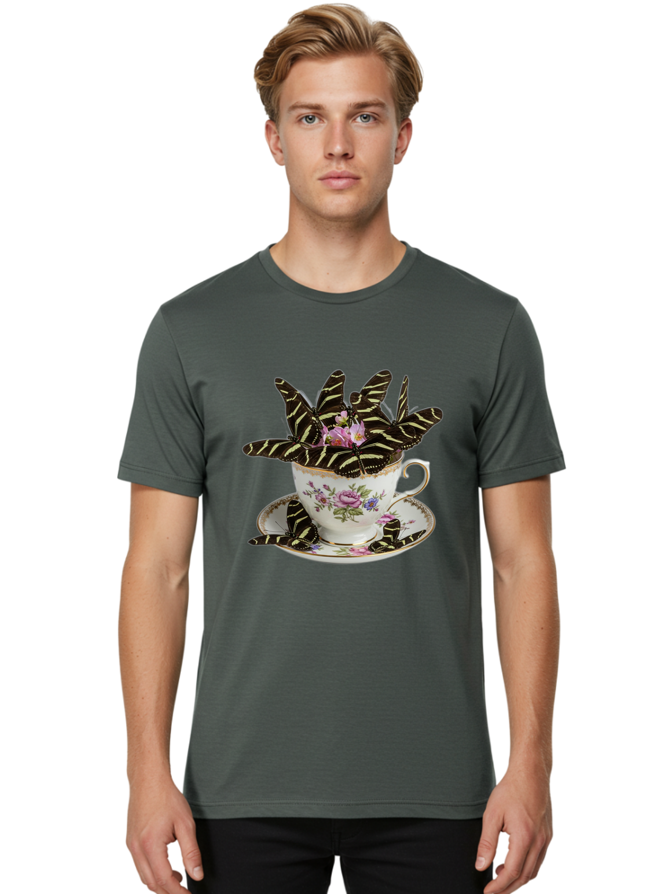 Butterflies-In-Tea-Cup Men'S Graphic Tee, 100% Cotton, Comfortable Casual Summer Wear, Machine Washable, Vintage Camera, Old Camera, Antique Camera, Black Camera, Classic Photography, Photography Equipment, Nostalgic Device, Film Camera, Bae939