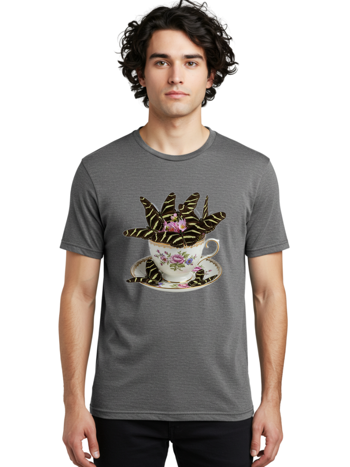 Butterflies-In-Tea-Cup Men'S Graphic Tee, 100% Cotton, Comfortable Casual Summer Wear, Machine Washable, Vintage Camera, Old Camera, Antique Camera, Black Camera, Classic Photography, Photography Equipment, Nostalgic Device, Film Camera, Bae939