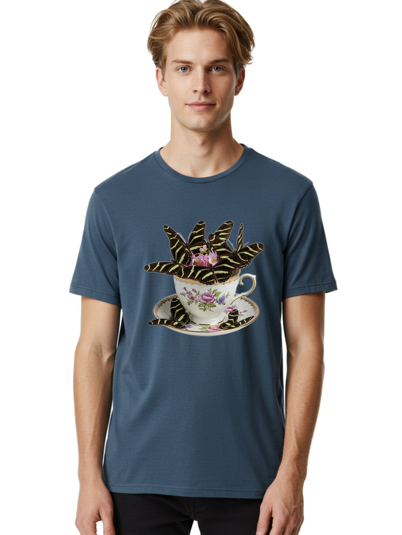 Butterflies-In-Tea-Cup Men'S Graphic Tee, 100% Cotton, Comfortable Casual Summer Wear, Machine Washable, Vintage Camera, Old Camera, Antique Camera, Black Camera, Classic Photography, Photography Equipment, Nostalgic Device, Film Camera, Bae939