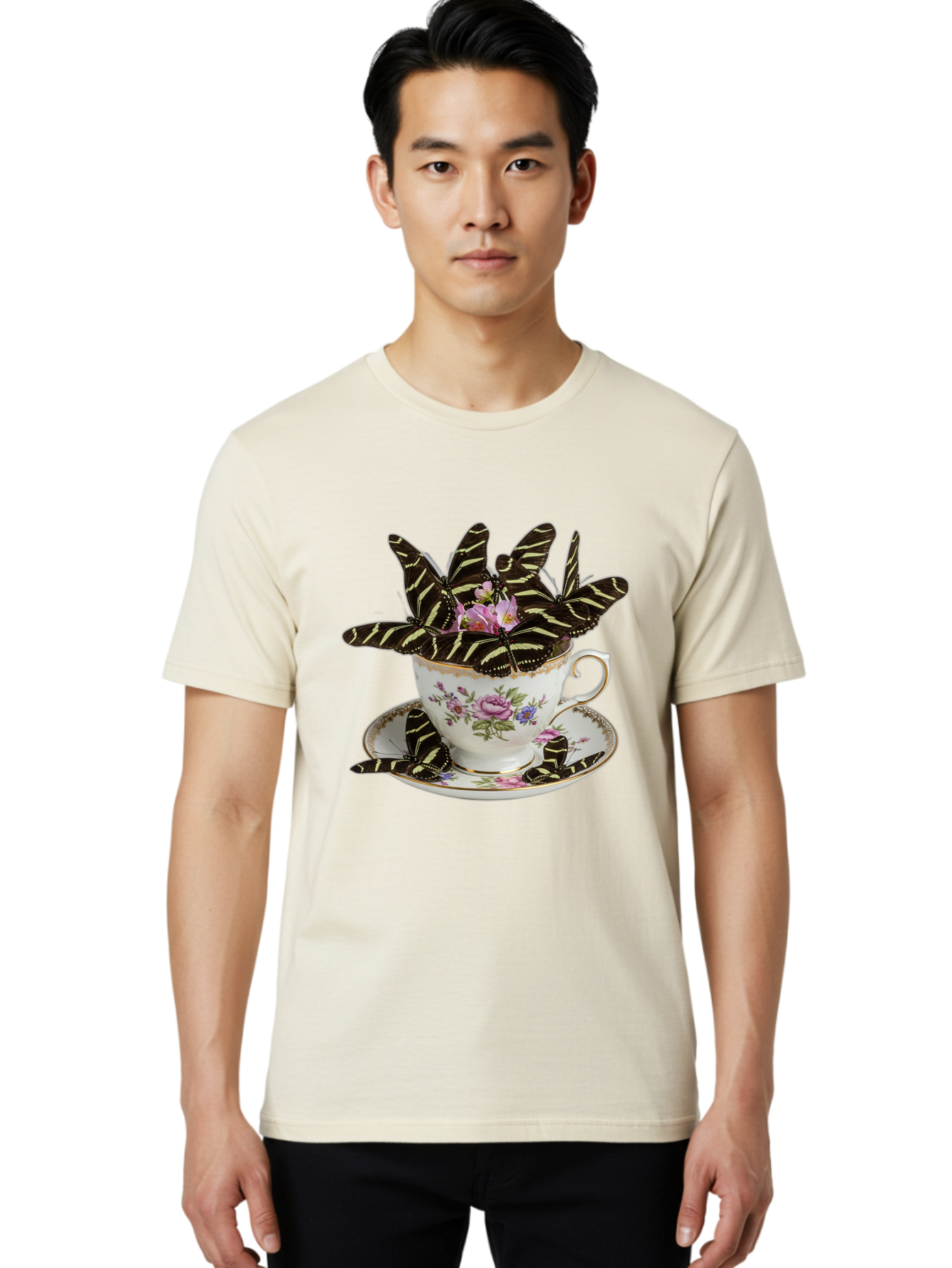 Butterflies-In-Tea-Cup Men'S Graphic Tee, 100% Cotton, Comfortable Casual Summer Wear, Machine Washable, Vintage Camera, Old Camera, Antique Camera, Black Camera, Classic Photography, Photography Equipment, Nostalgic Device, Film Camera, Bae939