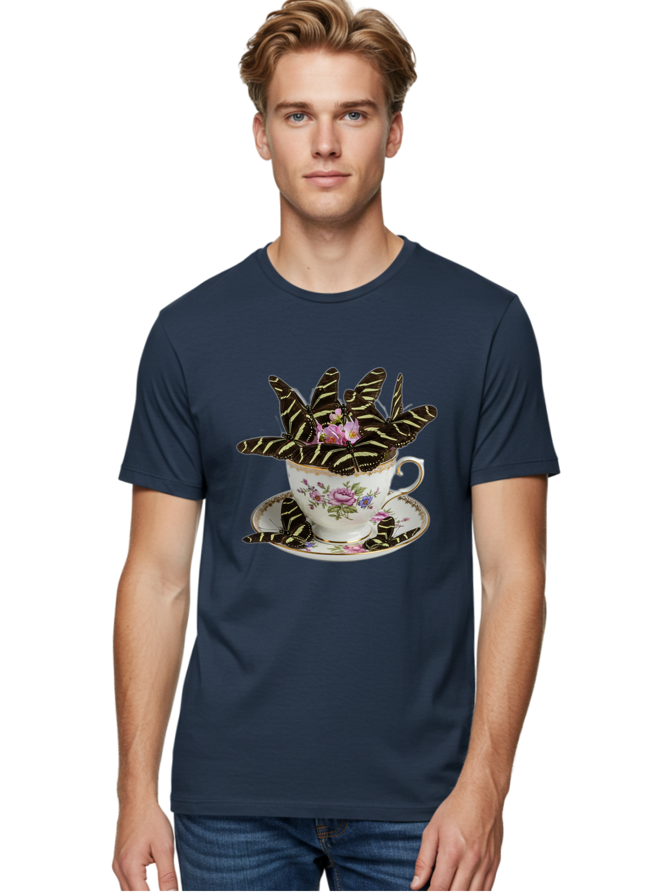 Butterflies-In-Tea-Cup Men'S Graphic Tee, 100% Cotton, Comfortable Casual Summer Wear, Machine Washable, Vintage Camera, Old Camera, Antique Camera, Black Camera, Classic Photography, Photography Equipment, Nostalgic Device, Film Camera, Bae939