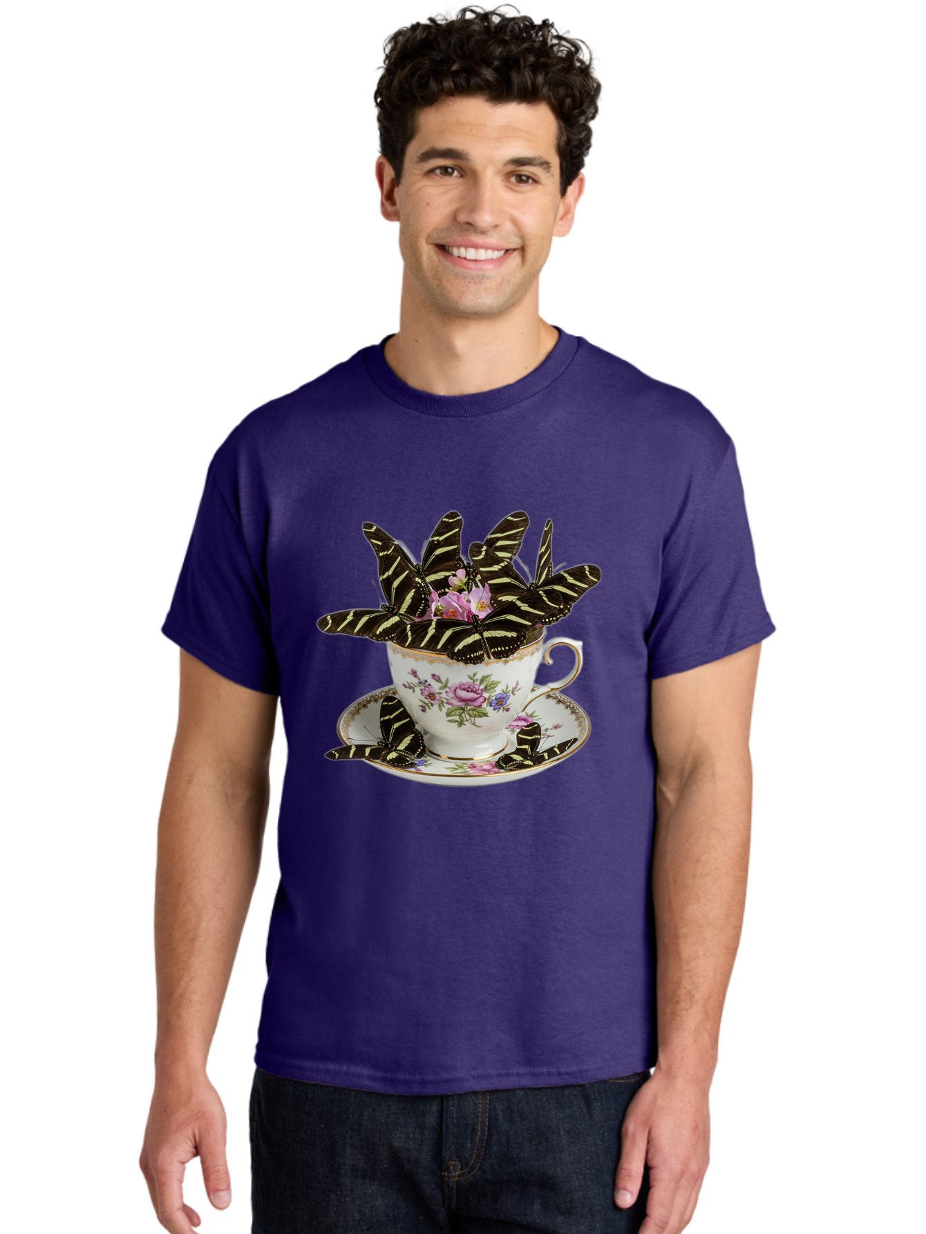 Butterflies-In-Tea-Cup Men'S Graphic Tee, 100% Cotton, Comfortable Casual Summer Wear, Machine Washable, Vintage Camera, Old Camera, Antique Camera, Black Camera, Classic Photography, Photography Equipment, Nostalgic Device, Film Camera, Bae939
