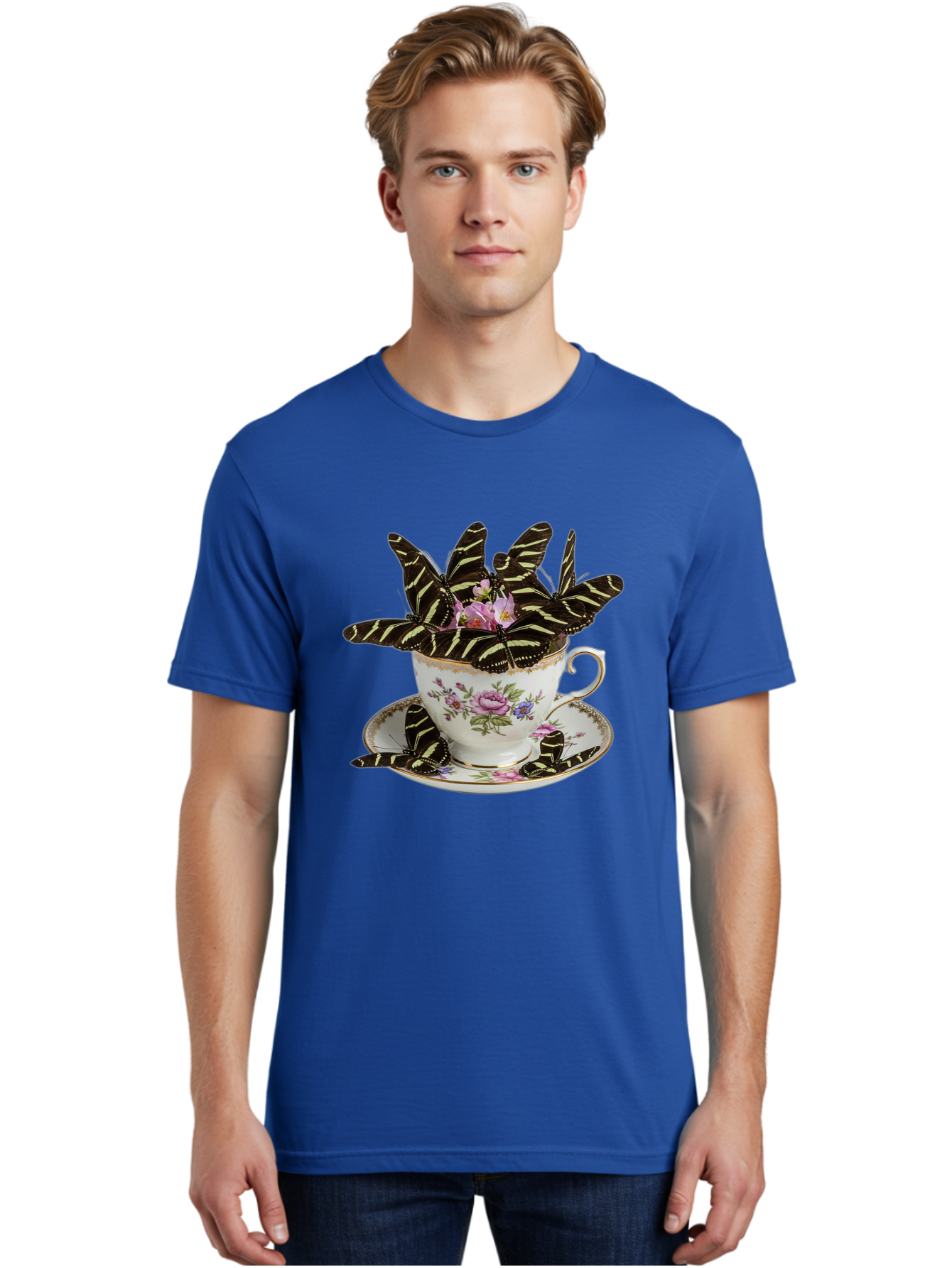 Butterflies-In-Tea-Cup Men'S Graphic Tee, 100% Cotton, Comfortable Casual Summer Wear, Machine Washable, Vintage Camera, Old Camera, Antique Camera, Black Camera, Classic Photography, Photography Equipment, Nostalgic Device, Film Camera, Bae939
