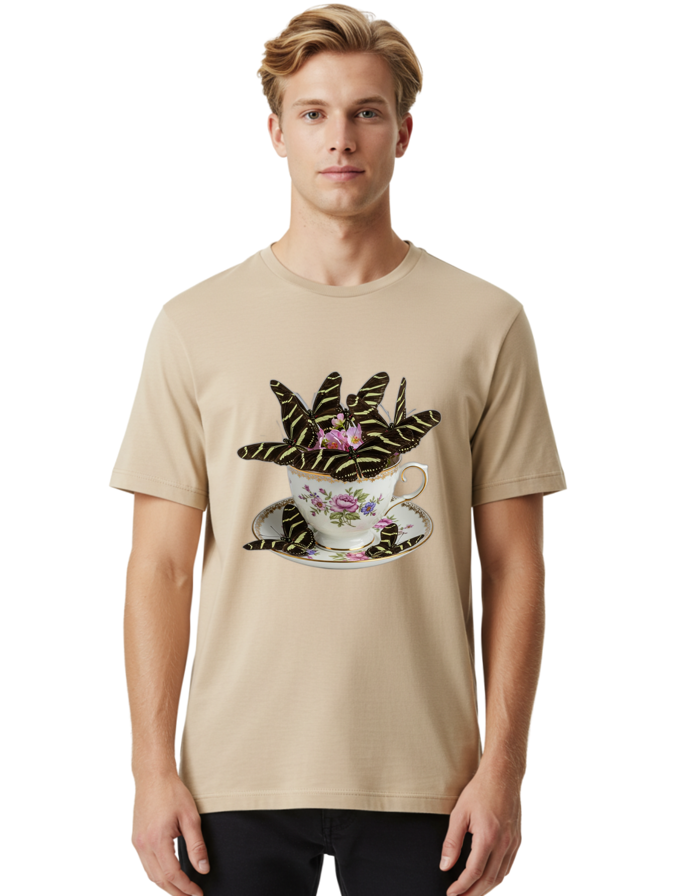 Butterflies-In-Tea-Cup Men'S Graphic Tee, 100% Cotton, Comfortable Casual Summer Wear, Machine Washable, Vintage Camera, Old Camera, Antique Camera, Black Camera, Classic Photography, Photography Equipment, Nostalgic Device, Film Camera, Bae939