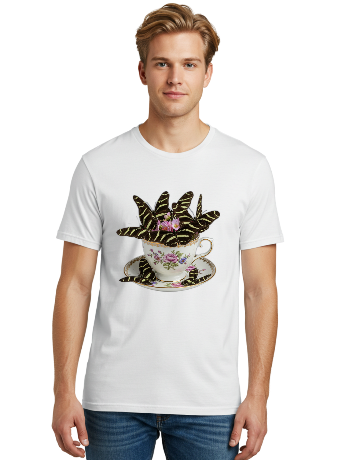 Butterflies-In-Tea-Cup Men'S Graphic Tee, 100% Cotton, Comfortable Casual Summer Wear, Machine Washable, Vintage Camera, Old Camera, Antique Camera, Black Camera, Classic Photography, Photography Equipment, Nostalgic Device, Film Camera, Bae939