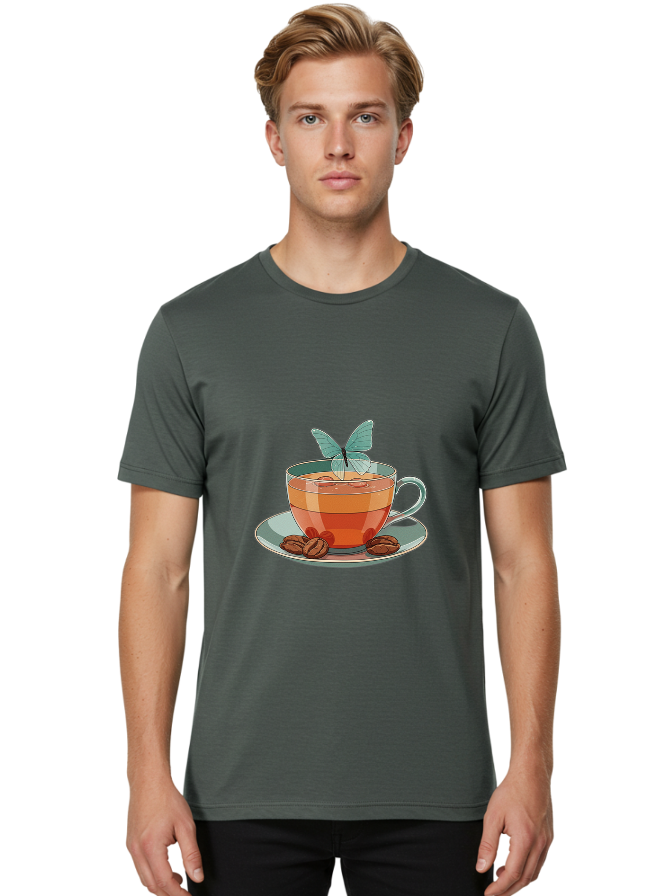 Butterfly-Coffee-Cup Men'S Graphic Tee, 100% Cotton, Comfortable Casual Summer Wear, Machine Washable, Vintage Camera, Old Camera, Antique Camera, Black Camera, Classic Photography, Photography Equipment, Nostalgic Device, Film Camera, Bae940
