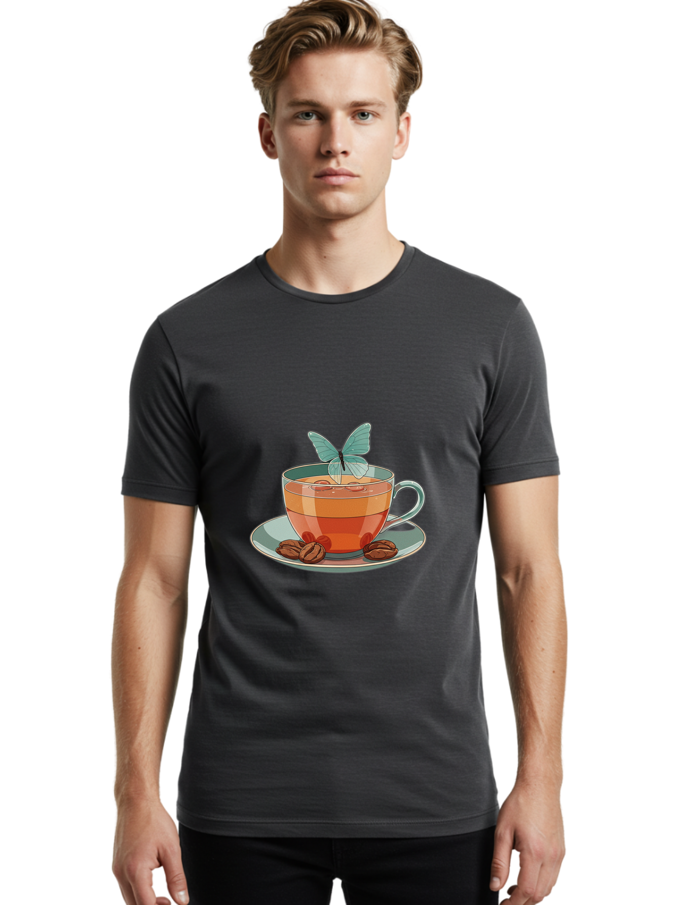 Butterfly-Coffee-Cup Men'S Graphic Tee, 100% Cotton, Comfortable Casual Summer Wear, Machine Washable, Vintage Camera, Old Camera, Antique Camera, Black Camera, Classic Photography, Photography Equipment, Nostalgic Device, Film Camera, Bae940