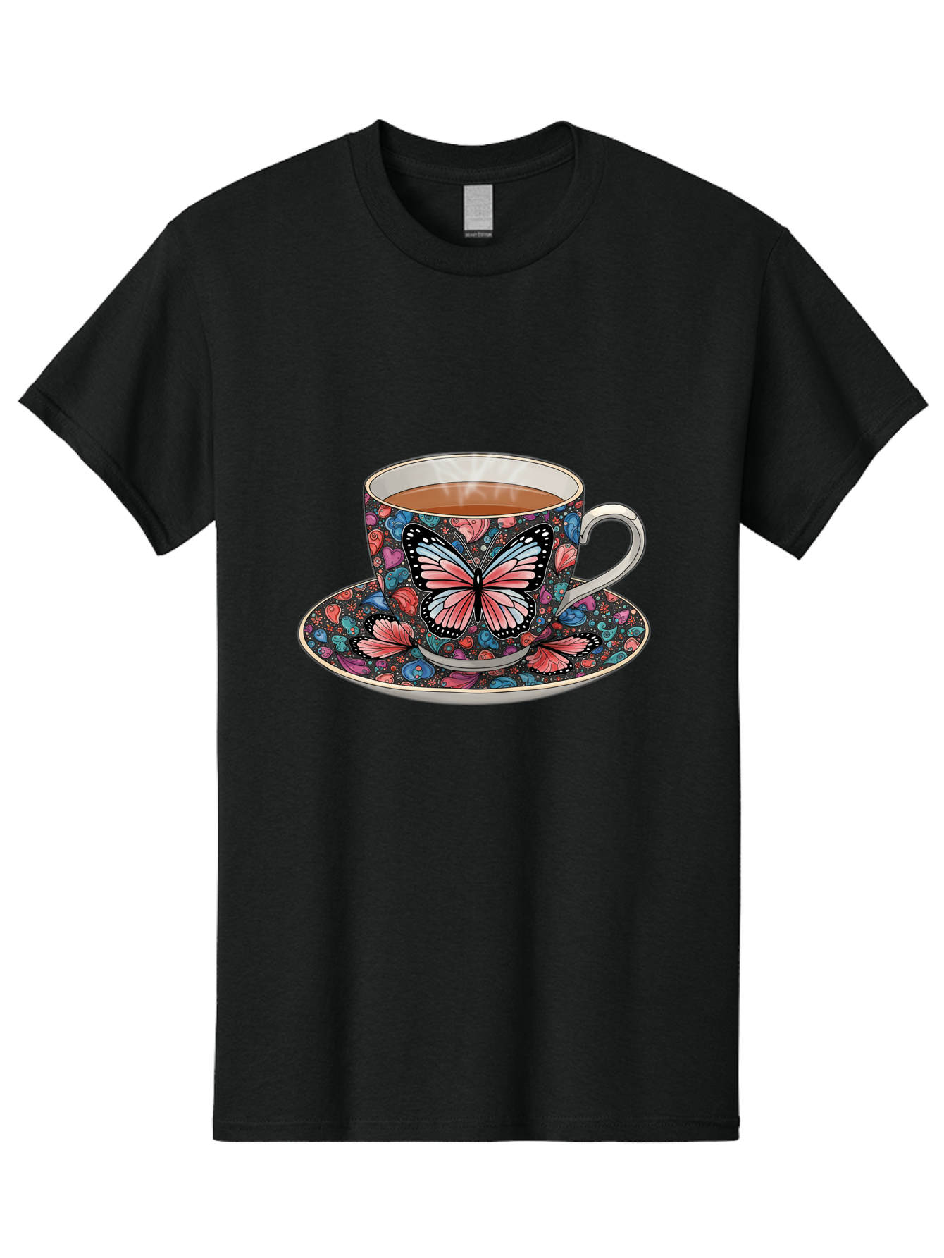 Butterfly-Tea-Cup-1 Men'S Graphic Tee, 100% Cotton, Comfortable Casual Summer Wear, Machine Washable, Vintage Camera, Old Camera, Antique Camera, Black Camera, Classic Photography, Photography Equipment, Nostalgic Device, Film Camera, Bae941