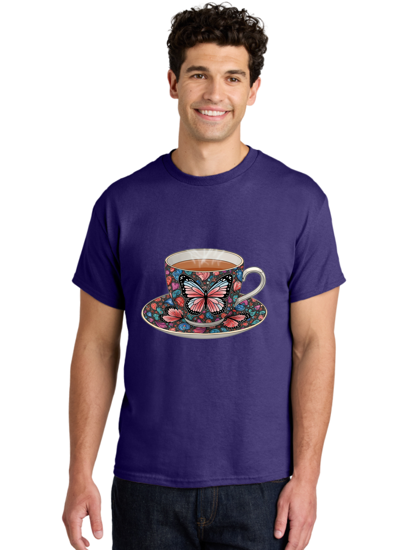 Butterfly-Tea-Cup-1 Men'S Graphic Tee, 100% Cotton, Comfortable Casual Summer Wear, Machine Washable, Vintage Camera, Old Camera, Antique Camera, Black Camera, Classic Photography, Photography Equipment, Nostalgic Device, Film Camera, Bae941
