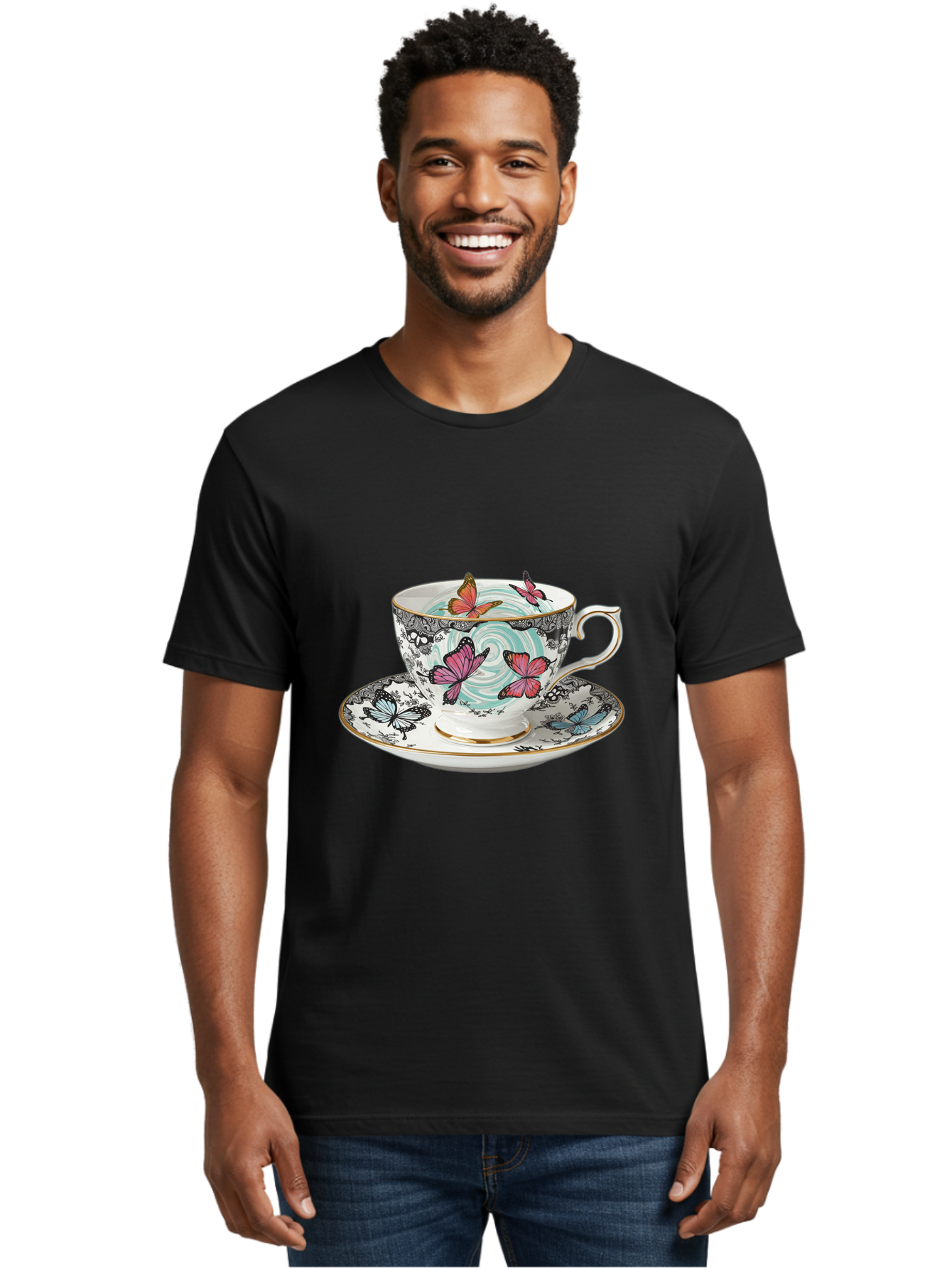 Butterfly-Tea-Cup Men'S Graphic Tee, 100% Cotton, Comfortable Casual Summer Wear, Machine Washable, Vintage Camera, Old Camera, Antique Camera, Black Camera, Classic Photography, Photography Equipment, Nostalgic Device, Film Camera, Camera Art Bae942