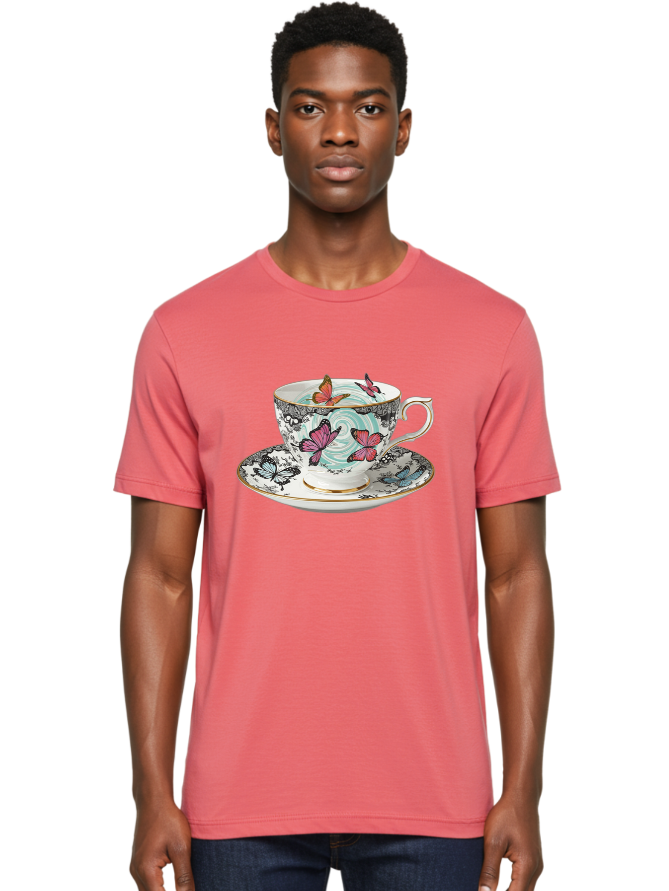 Butterfly-Tea-Cup Men'S Graphic Tee, 100% Cotton, Comfortable Casual Summer Wear, Machine Washable, Vintage Camera, Old Camera, Antique Camera, Black Camera, Classic Photography, Photography Equipment, Nostalgic Device, Film Camera, Camera Art Bae942