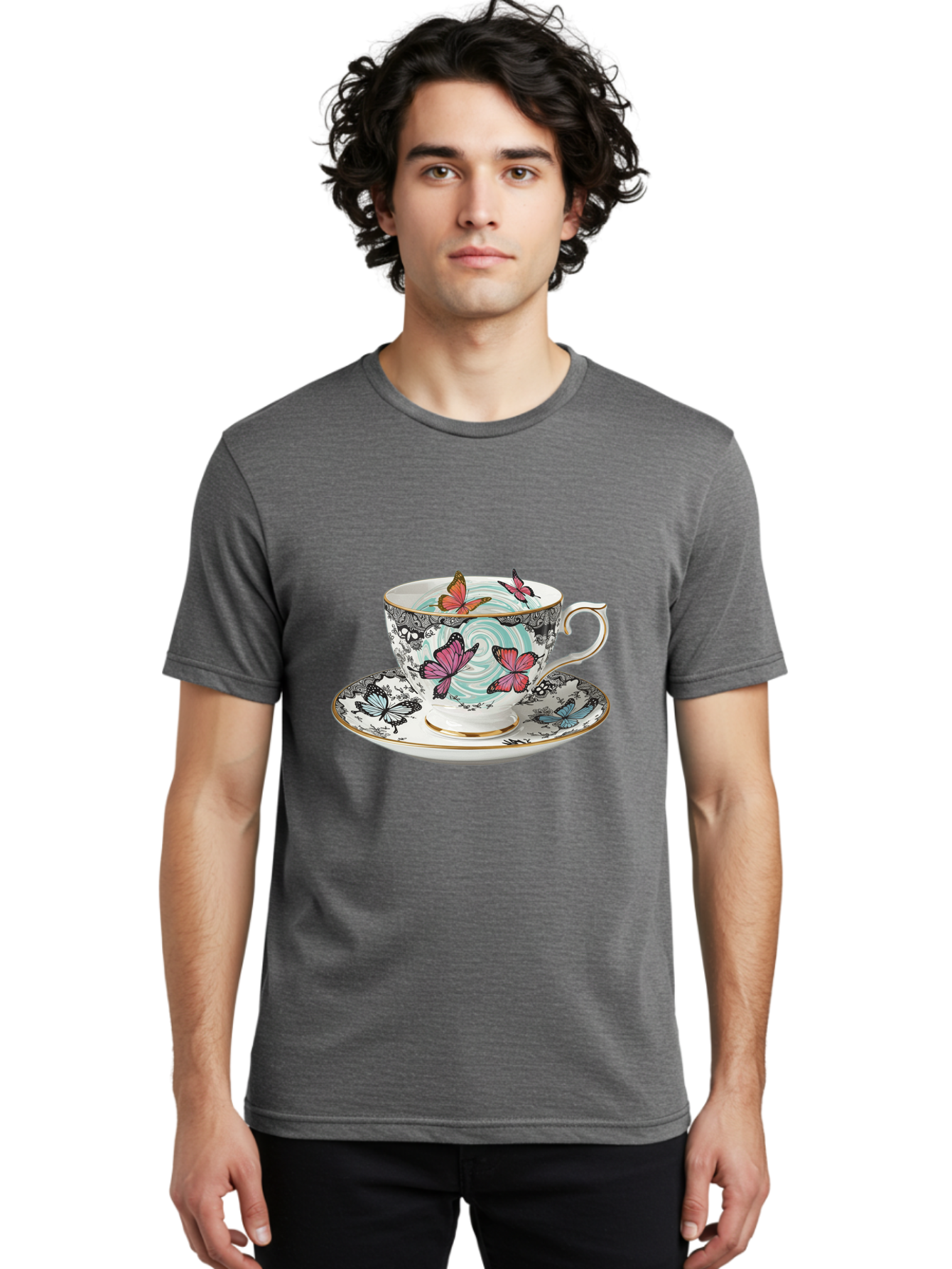 Butterfly-Tea-Cup Men'S Graphic Tee, 100% Cotton, Comfortable Casual Summer Wear, Machine Washable, Vintage Camera, Old Camera, Antique Camera, Black Camera, Classic Photography, Photography Equipment, Nostalgic Device, Film Camera, Camera Art Bae942